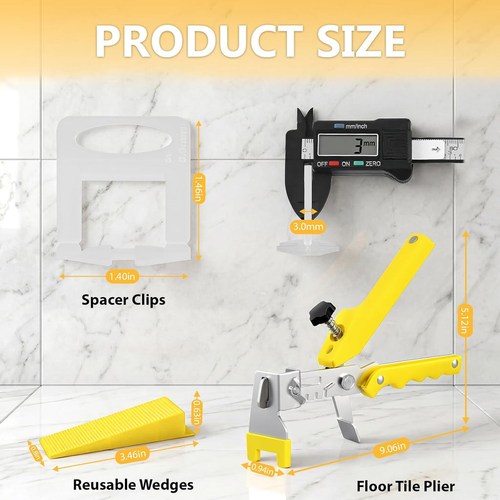 Tile Leveling Kit, Plier, 300 Clips & 100 Wedges, 1/8" Spacers | Reusable Tile Leveling Clips for Floor & Wall