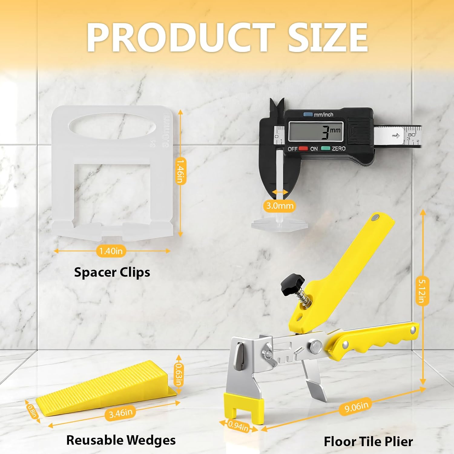 Tile Leveling Kit, Plier, 300 Clips & 100 Wedges, 1/8" Spacers | Reusable Tile Leveling Clips for Floor & Wall