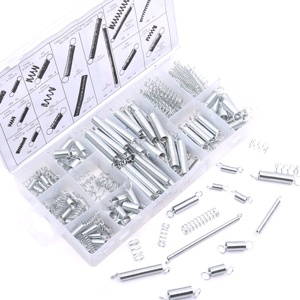 200Pcs Zinc Plated Extension and Compression Industry Spring Assortment Kit