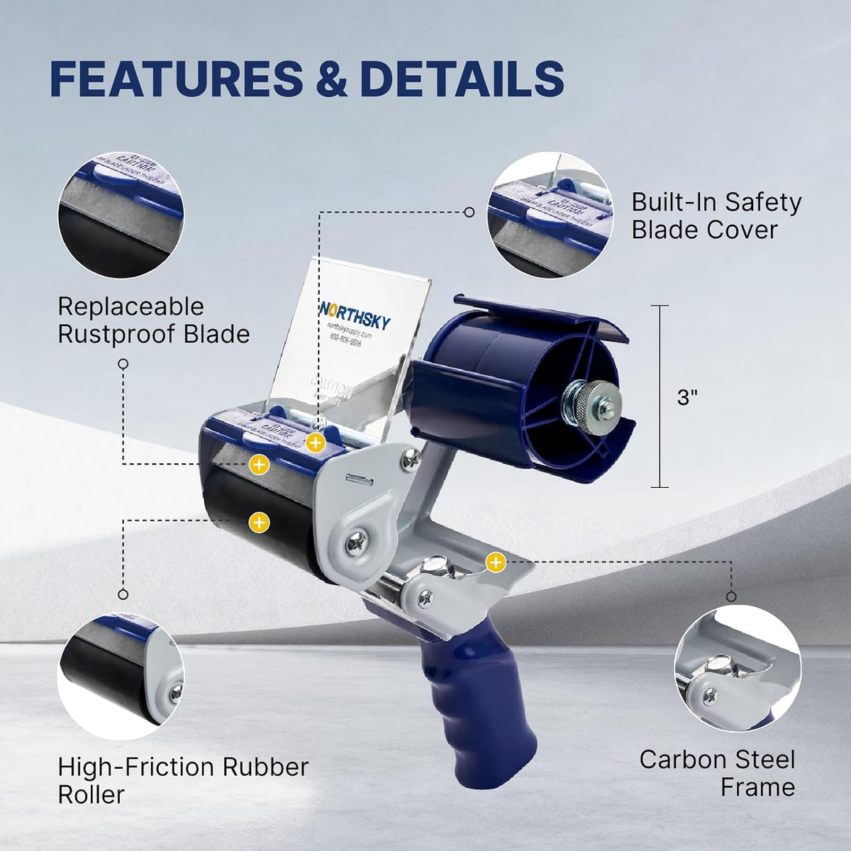 Handheld Tape Dispenser, 3 in Max Tape Width