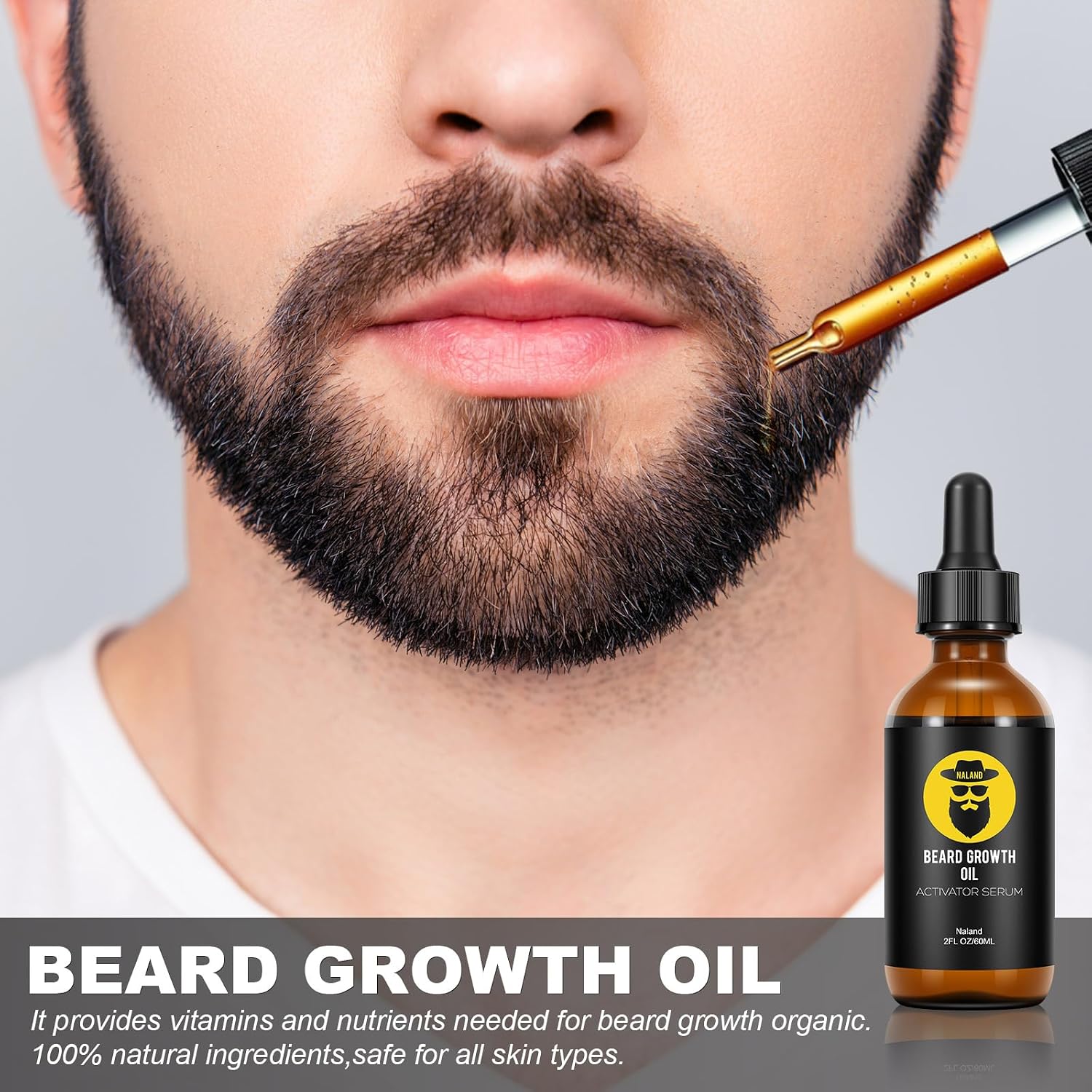 Beard Growth Kit - Beard Kit for Men with Beard Growth Oil (2oz), Beard Balm, Beard Comb, Massager for Spot/Patchy