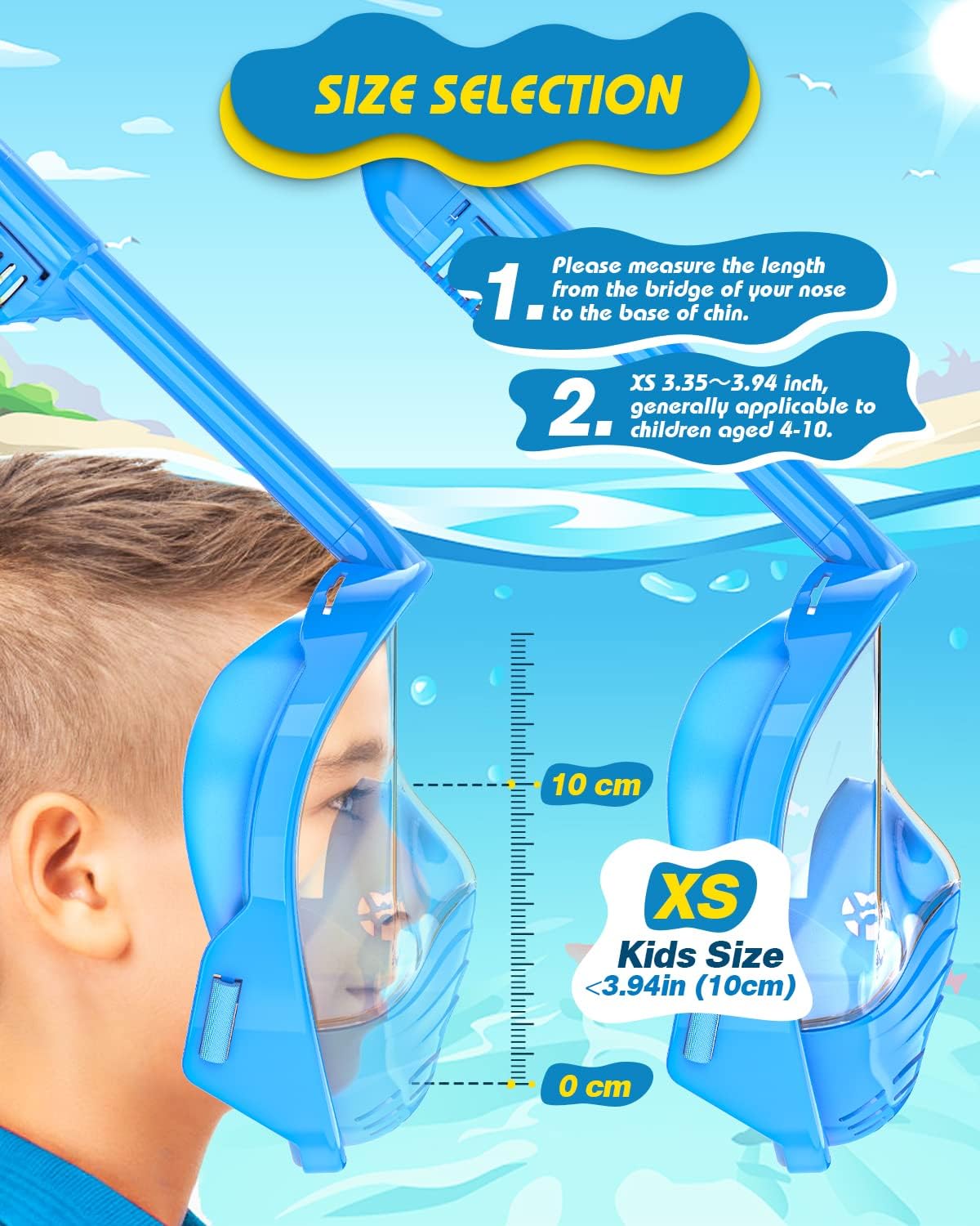 Kids Snorkel Mask Full Face, Snorkeling Set with Camera Mount, Foldable 180 Degree Panoramic View Snorkeling Gear