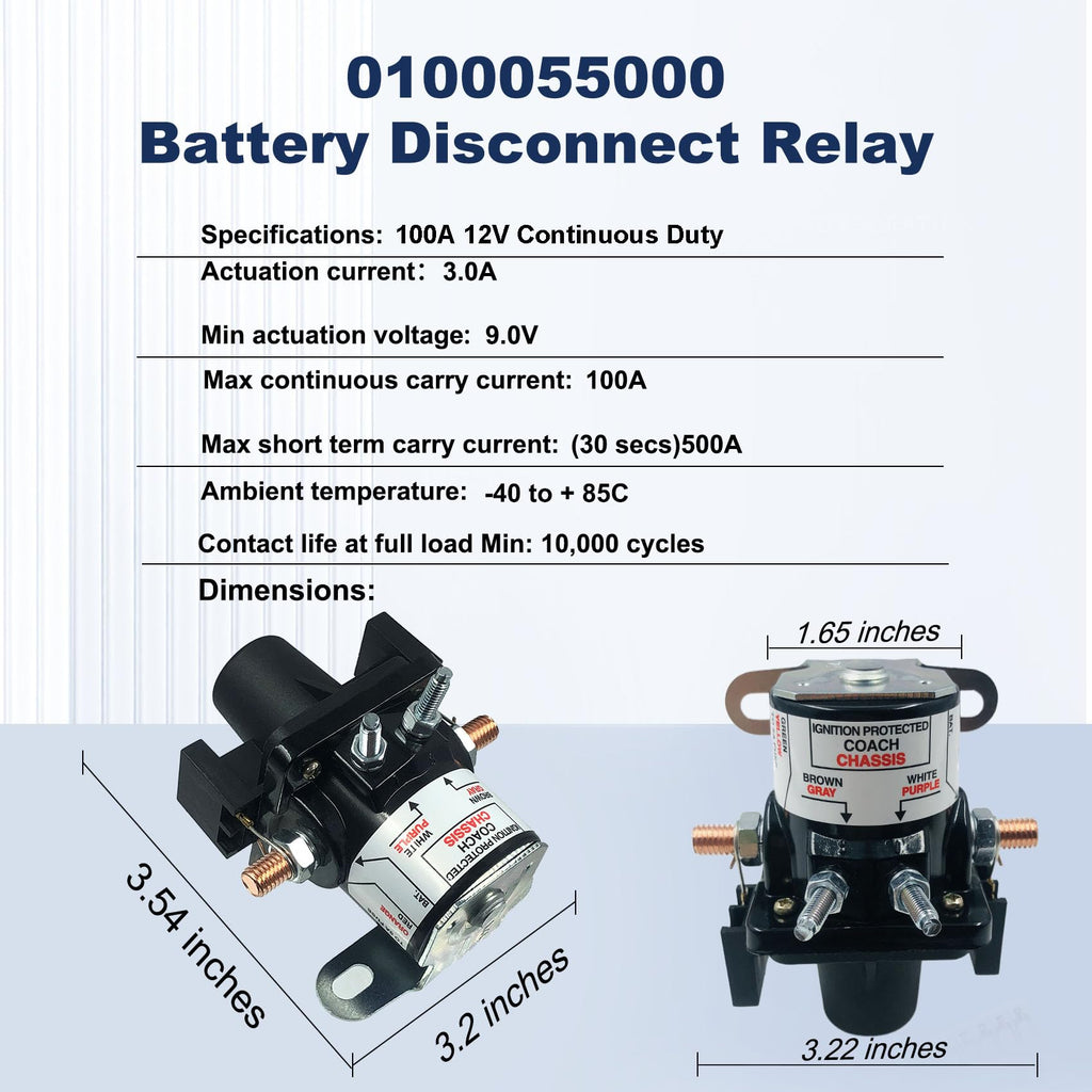 0100055000 12V/100AMP Battery Disconnect Latching Relay for Intellitec RV