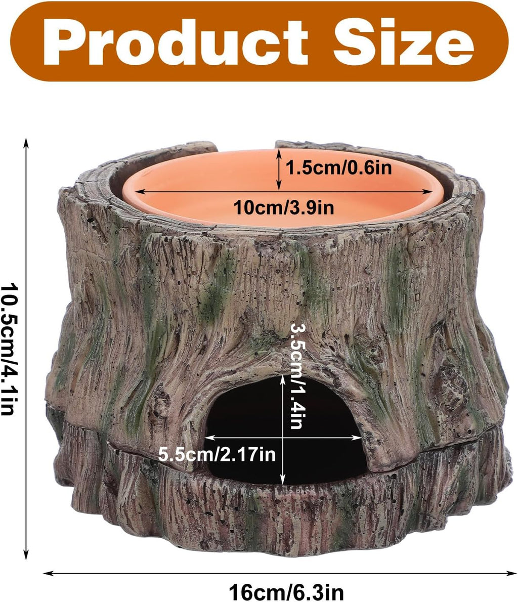 3 in 1 Reptile Hide Cave with Detachable Base & Humidity Dish, Essential Terrarium Decor for Crested Gecko, Leopard