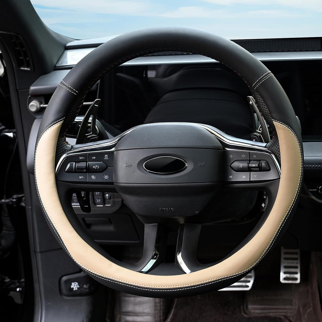 Microfiber Leather Steering Wheel Cover Universal 15 inch (Beige)