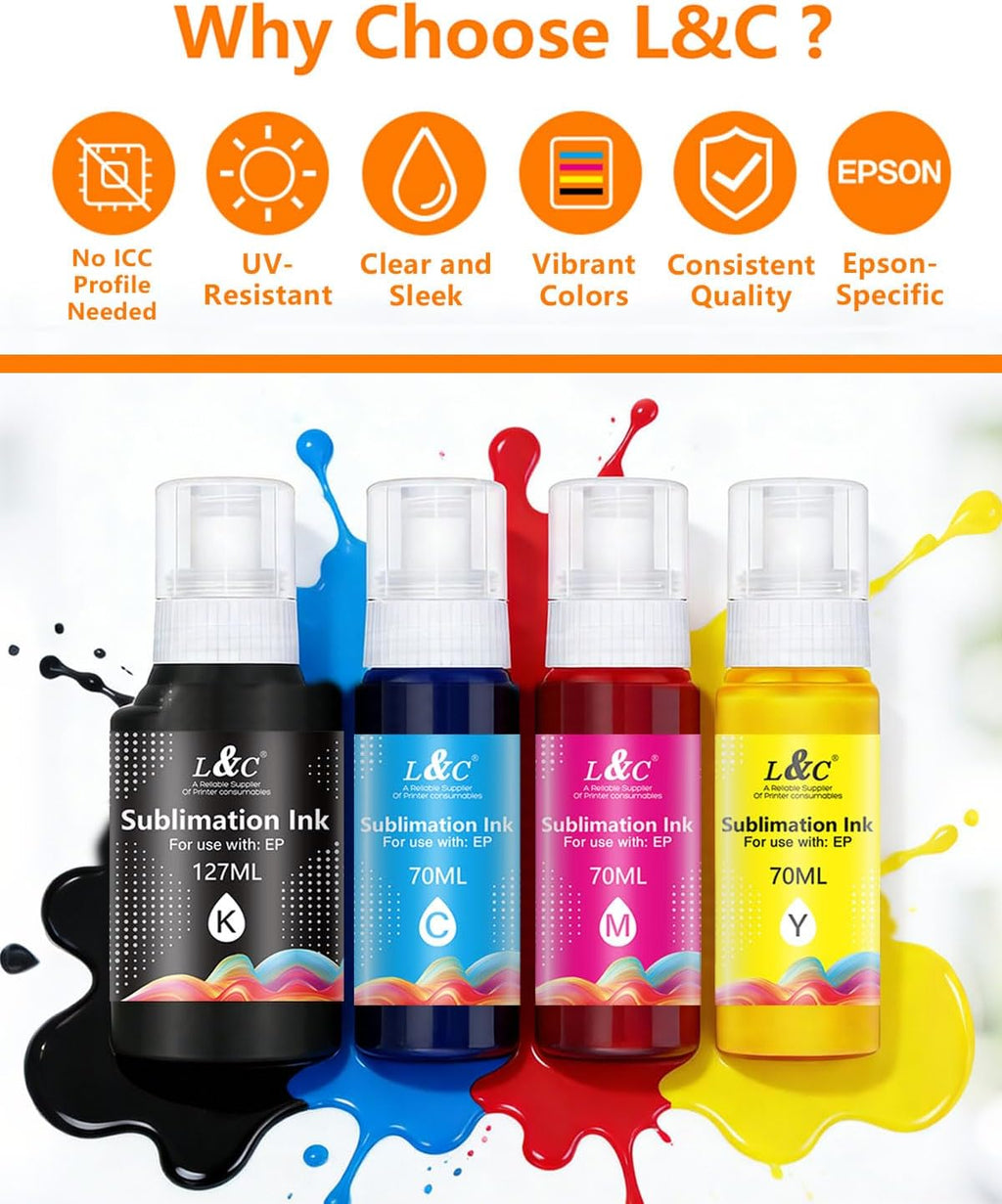Sublimation Ink Refill Bottles Compatible With ET2800 ET15000 ET2400 ET2720 ET2803 ET2850 ET2750 ET2760 ET4800 Inkjet