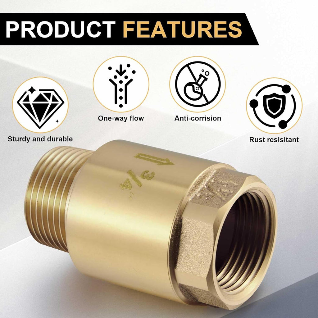 Zonon 2 Pcs 3/4 Inch Check Valve, One Way Spring Brass Check Valve