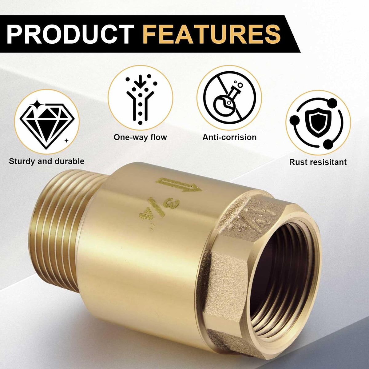 Zonon 2 Pcs 3/4 Inch Check Valve, One Way Spring Brass Check Valve