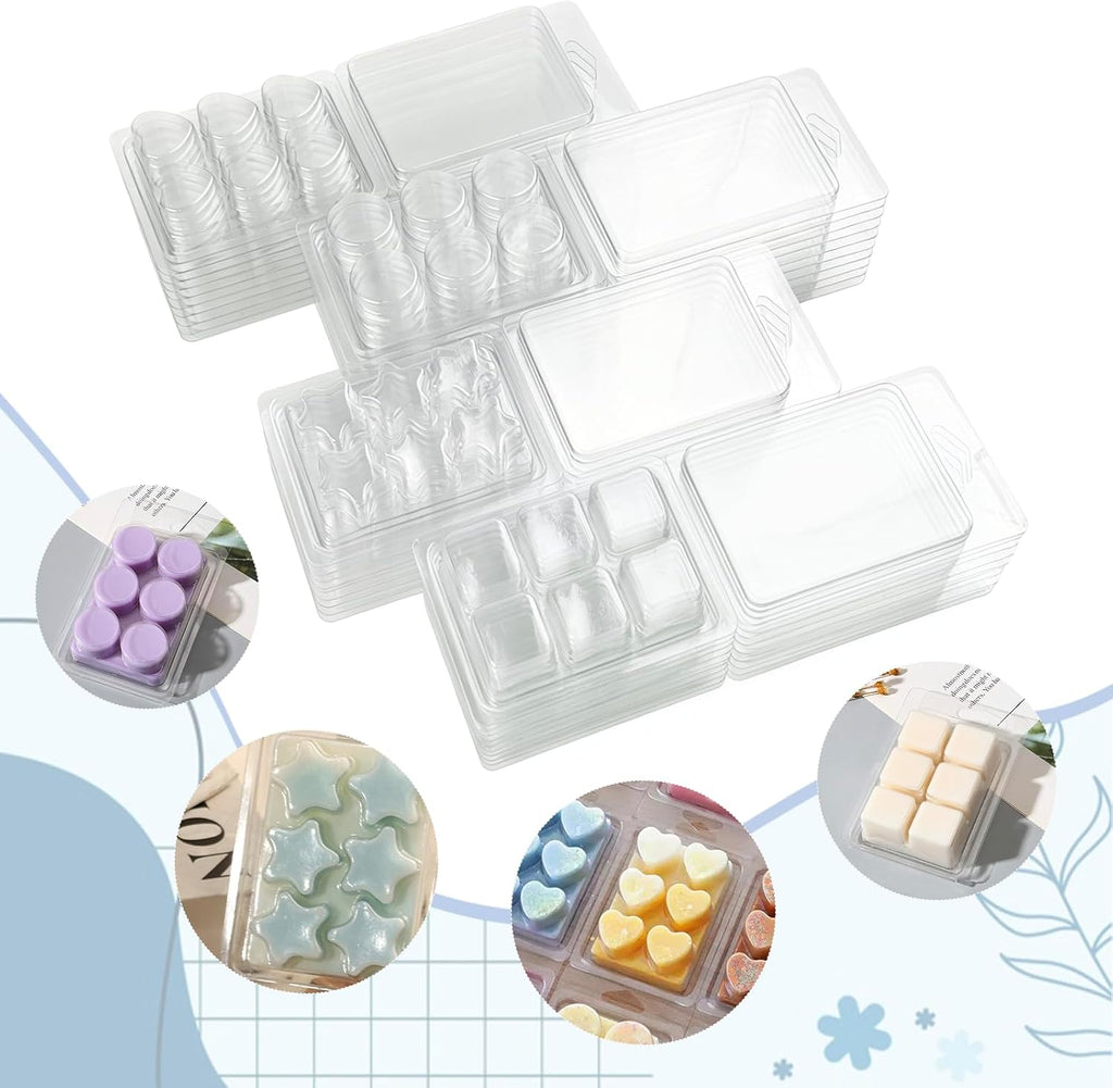 Wax Melt Molds Clamshells 40 Packs, Wax Molds for Candle Making | Clear Plastic Cube Tray Containers for Wickless