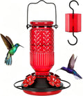Glass Hummingbird Feeder for Outdoors Hanging, 16 OZ Humming Birds Feeders with 4 Bee Guard Feeding Ports & Built-in