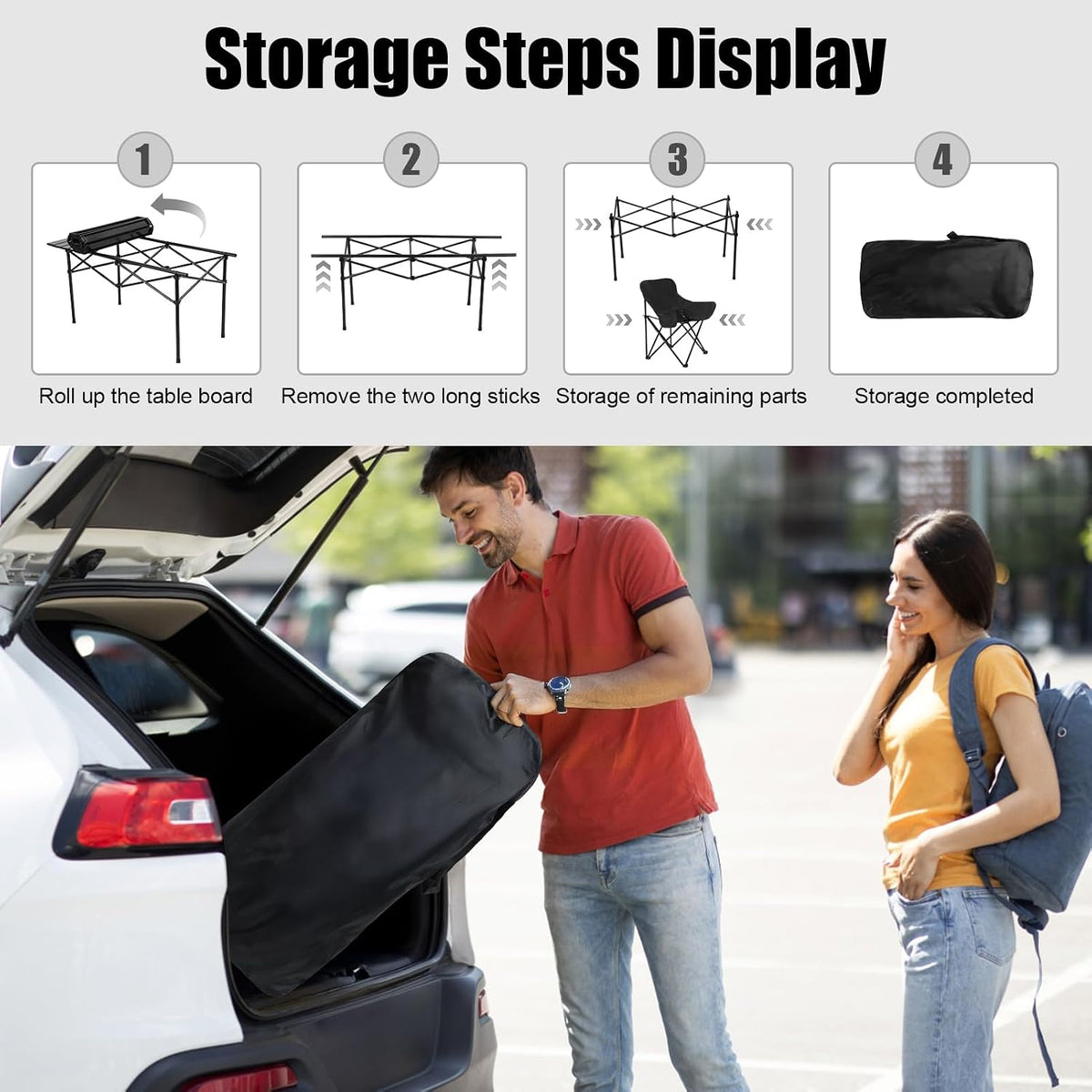 4-Piece Folding Table & Chair Set - Includes 1 Table | 1 Double & 2 Single Moon Chairs, Portable Heavy Duty for