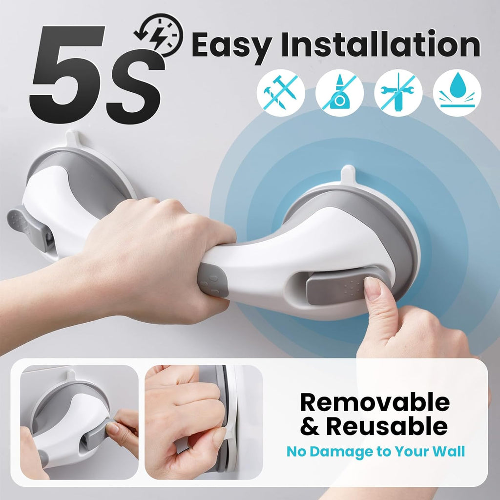 Shower Grab Bar, 2 Pack 12 Inch Suction Grab Bars for Bathtubs and Showers for Elderly, Shower Handle for Seniors