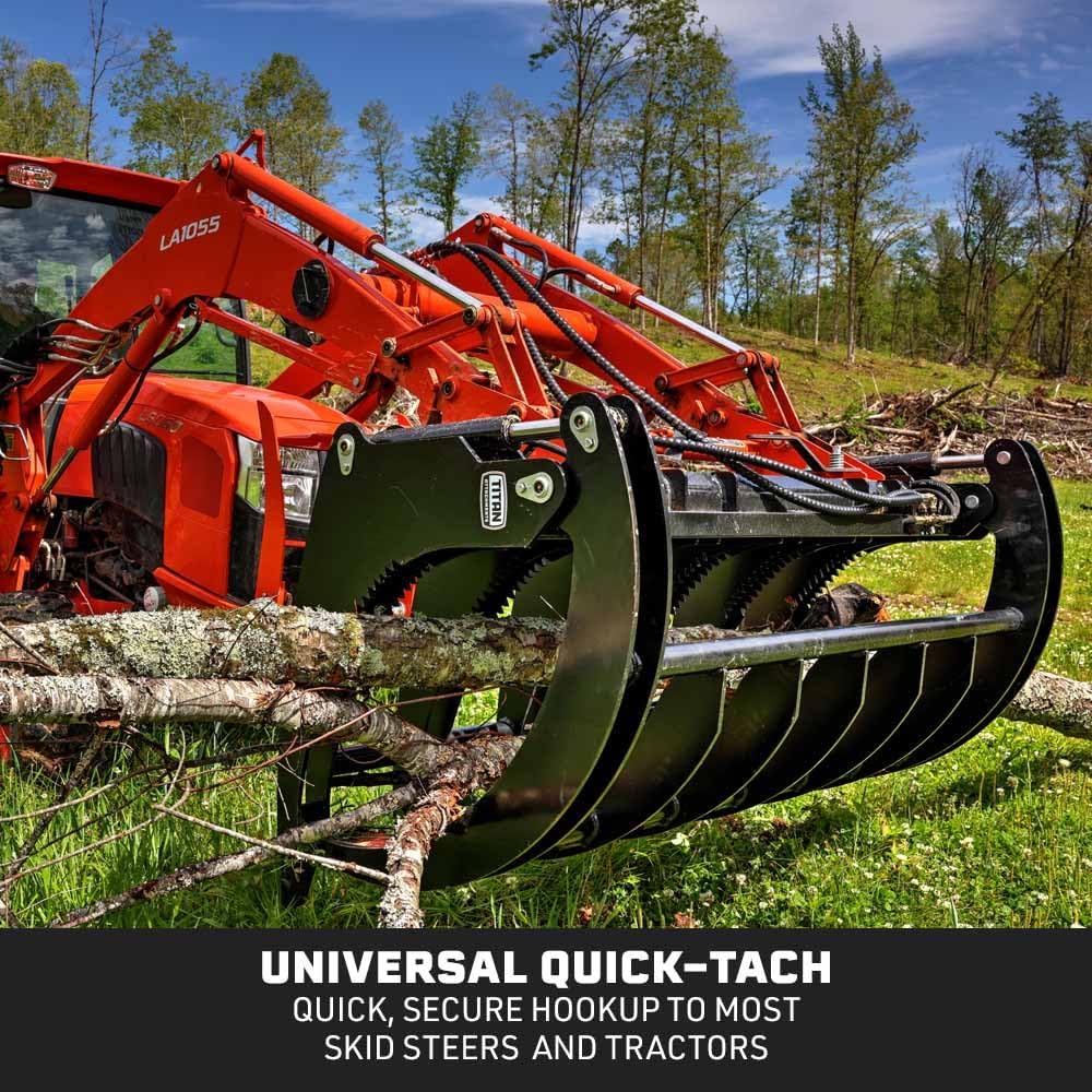 72" Extreme Root Grapple Rake Attachment, Universal Quick Tach Connection, Twin 3,000 PSI Cylinders, Replaceable