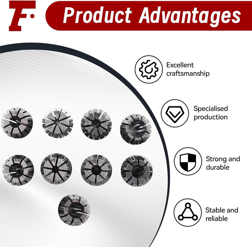 findmall 9Pcs ER16 Spring Collet Set 1/8-3/8" CNC Milling Lathe Tool
