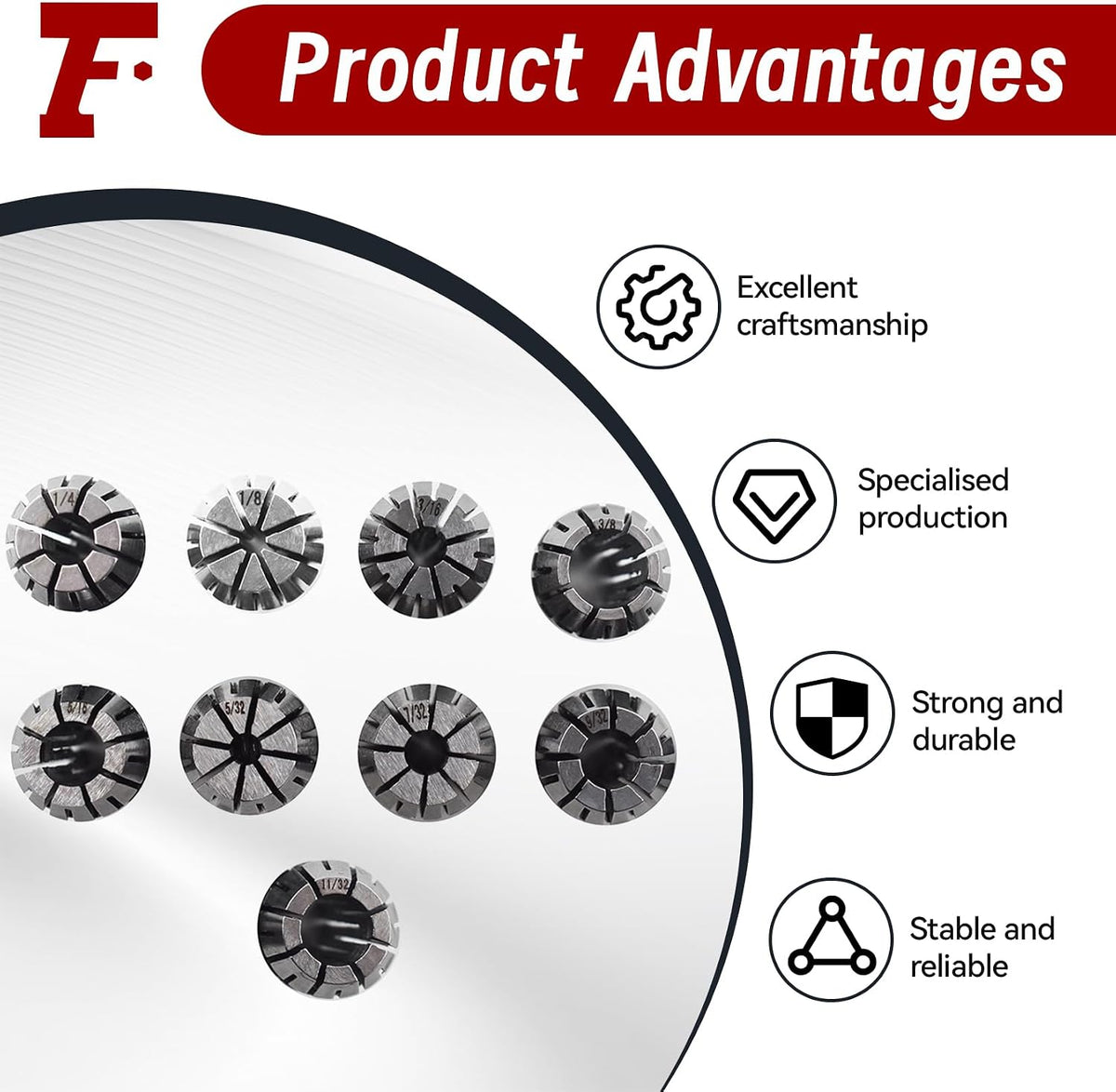 findmall 9Pcs ER16 Spring Collet Set 1/8-3/8" CNC Milling Lathe Tool