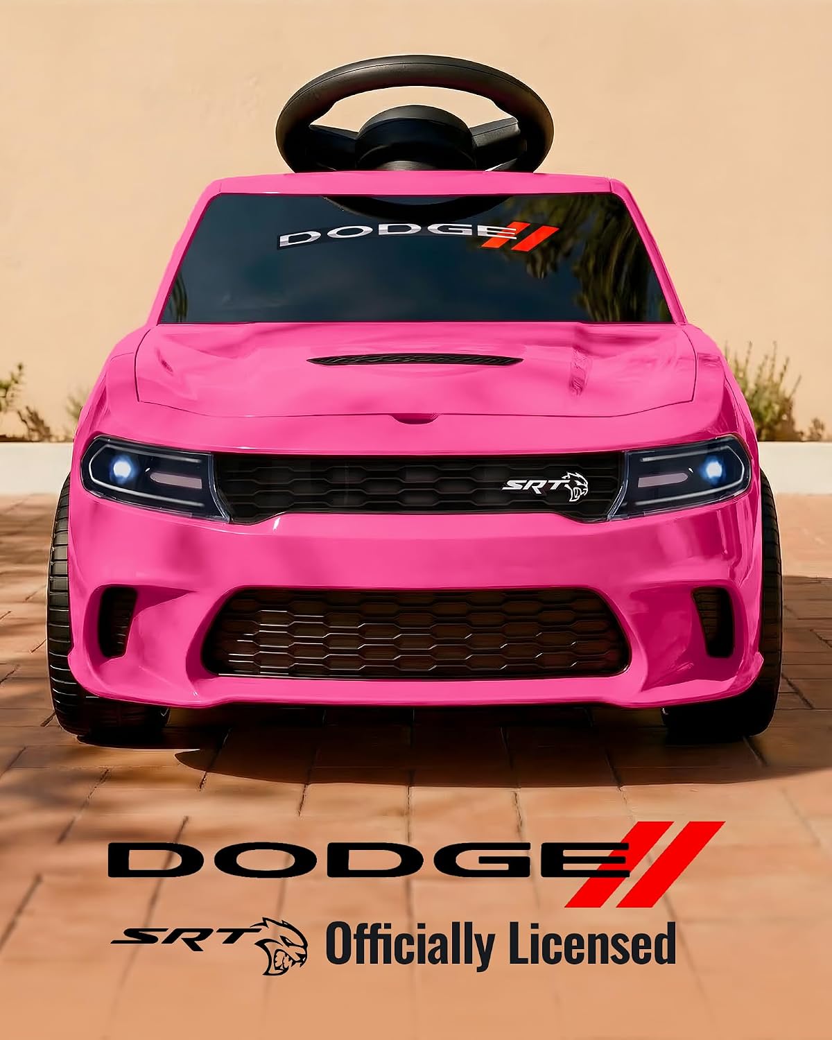 Licensed Dodge Electric Ride on Car for Kids, Ride on Toy for Toddler Aged 1-3 w/Music & Horn - Rose Pink