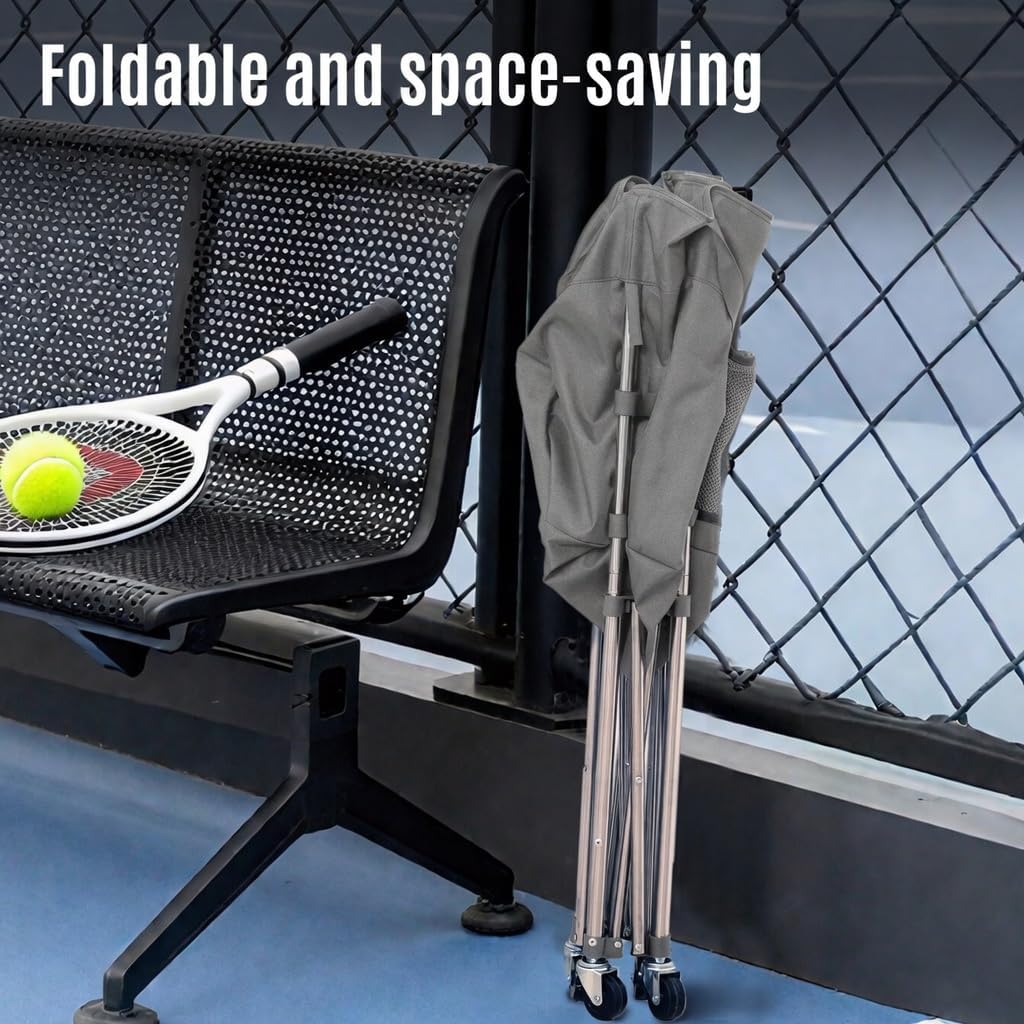 Tennis Ball Hopper with Wheels, 180 Capacity Ball Cart, Grey