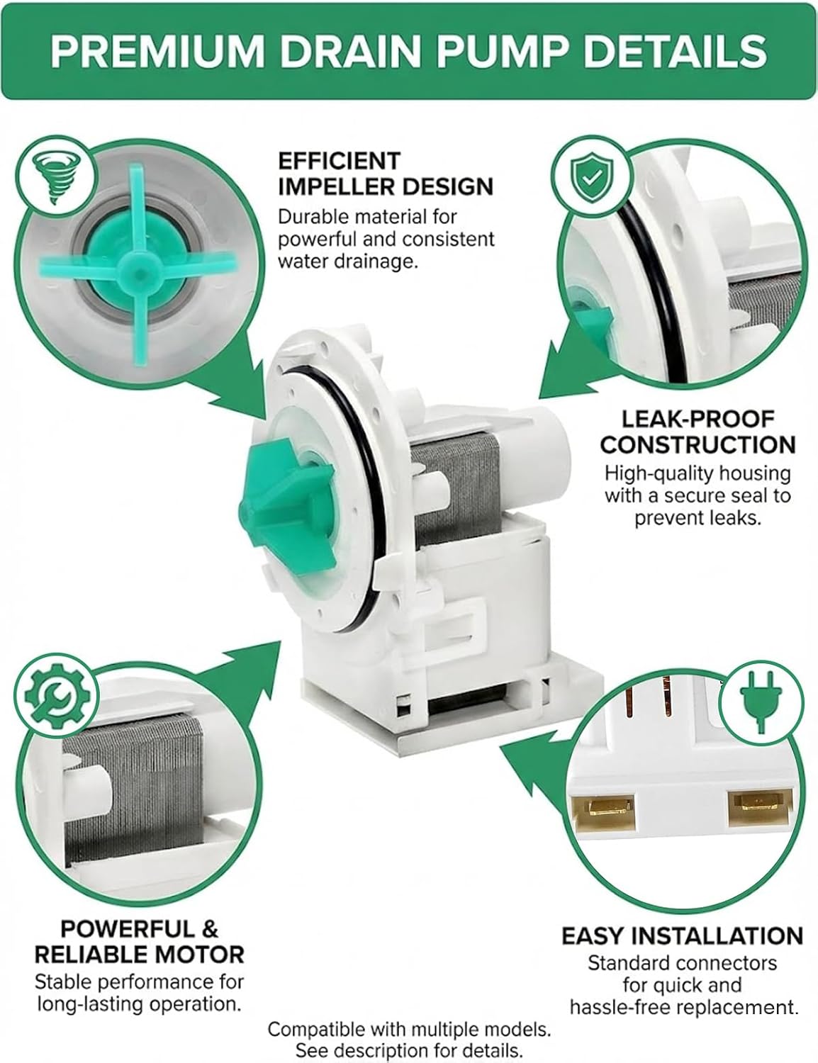 A00126401 Dishwasher Drain Pump Compatible with Frigidaire and Kenmore