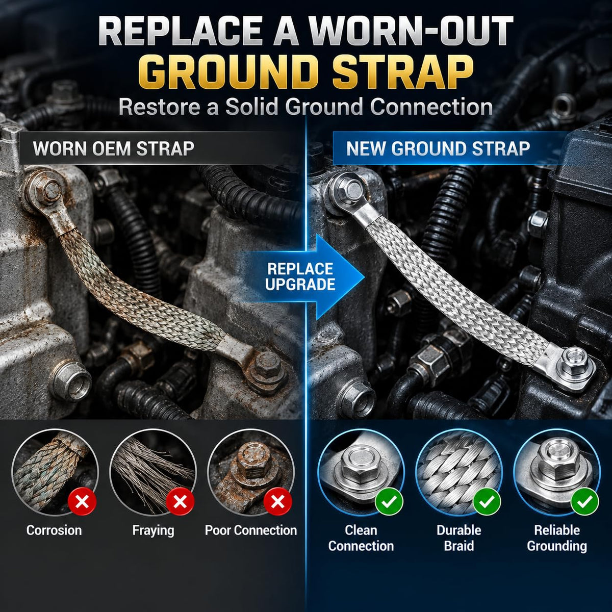 Ground Straps, 1PCS 12 Inch Tin-Plated Copper Braided Engine Ground Strap