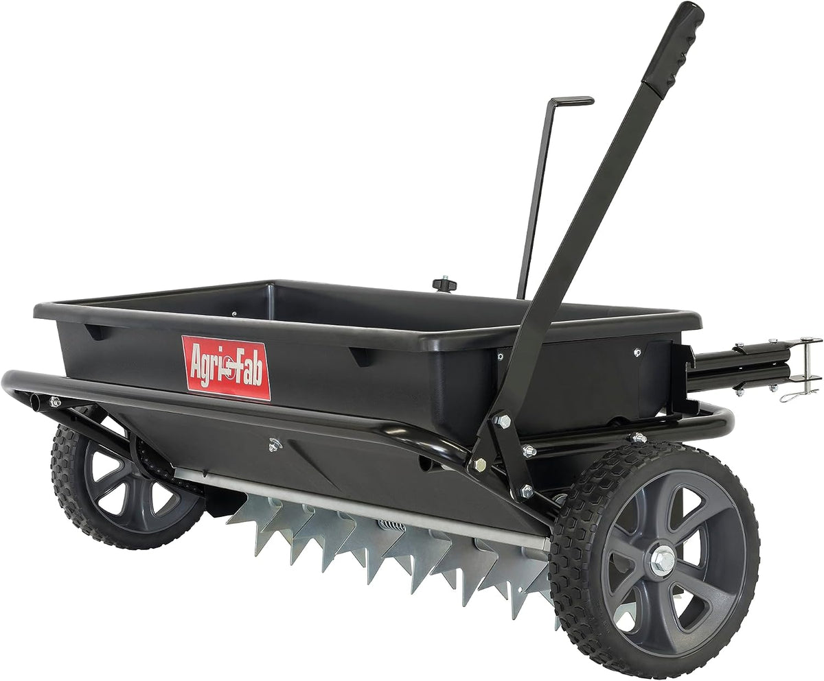 Tow Behind Spiker Seeder Drop Spreader for Seed, Fertilizer, Salt and Ice Melt, 100 lb Capacity with 32 In Working Width