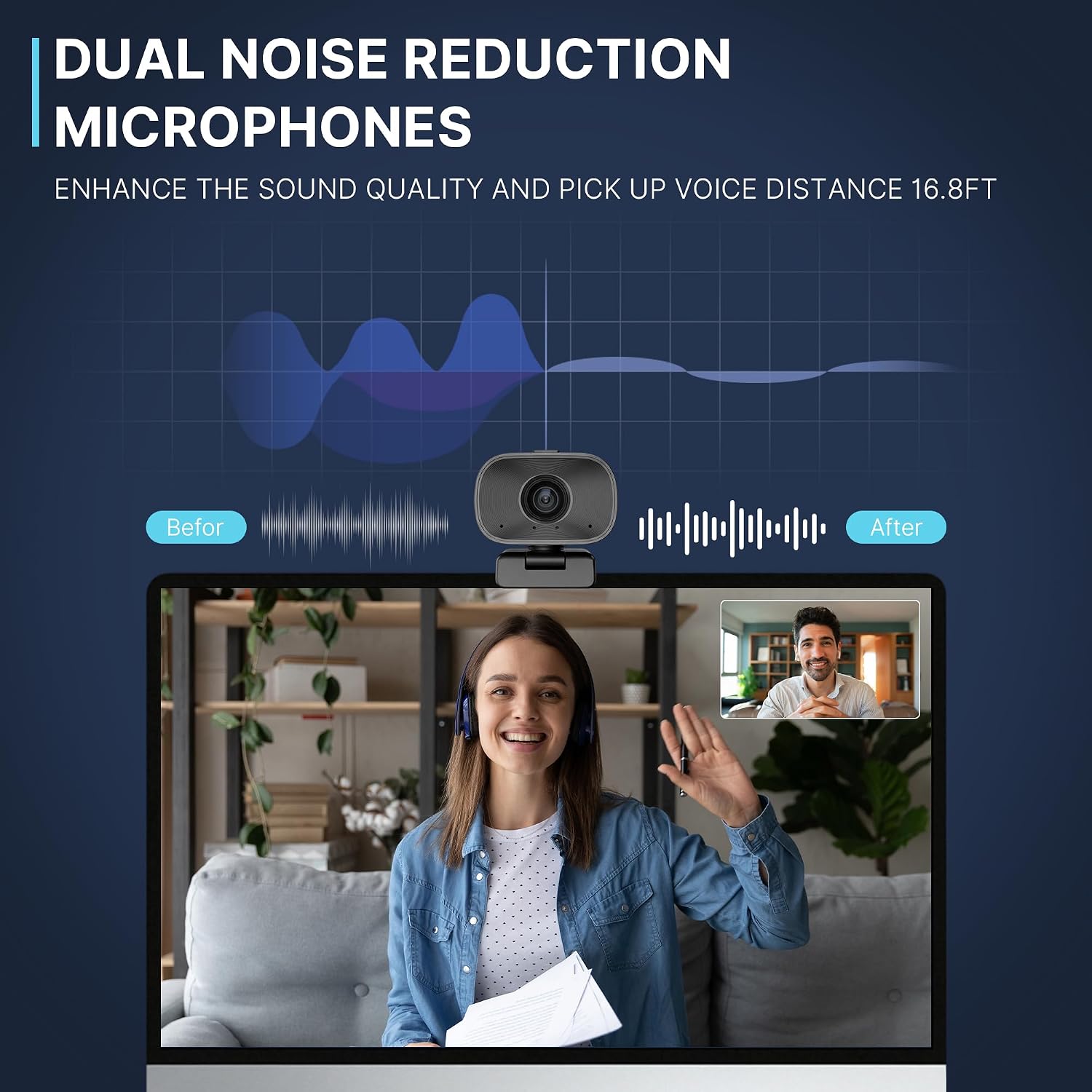 Webcam with 5W Speaker and Microphones for PC,Computer USB Camera 5X Digital Zoom ePTZ 1080P Webcam with Privacy
