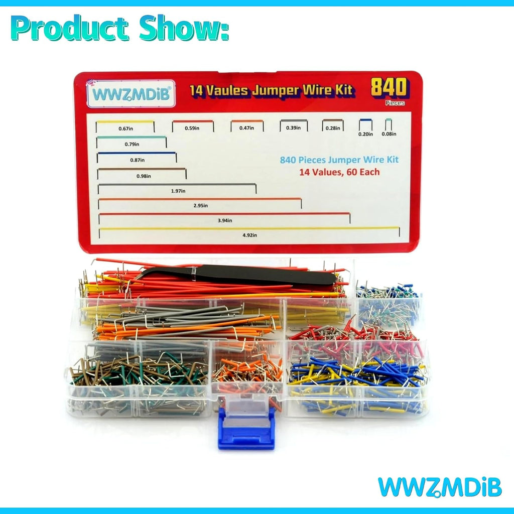WWZMDiB 840 Pin Breadboard Jumper Wires Kit 14 Vaules 2-125mm
