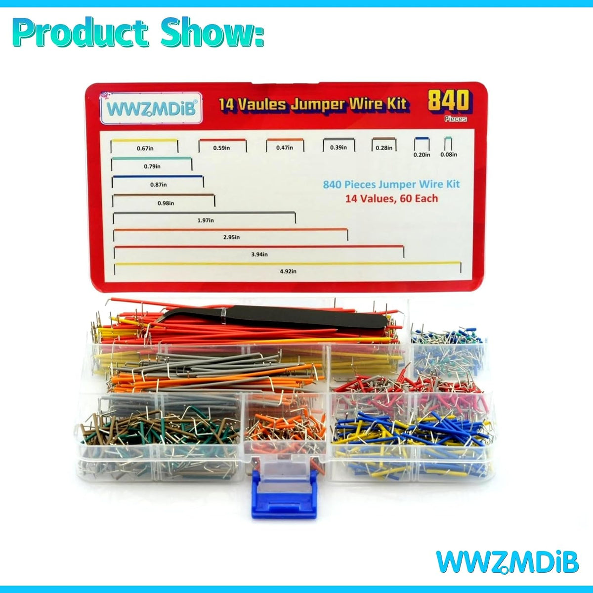 WWZMDiB 840 Pin Breadboard Jumper Wires Kit 14 Vaules 2-125mm