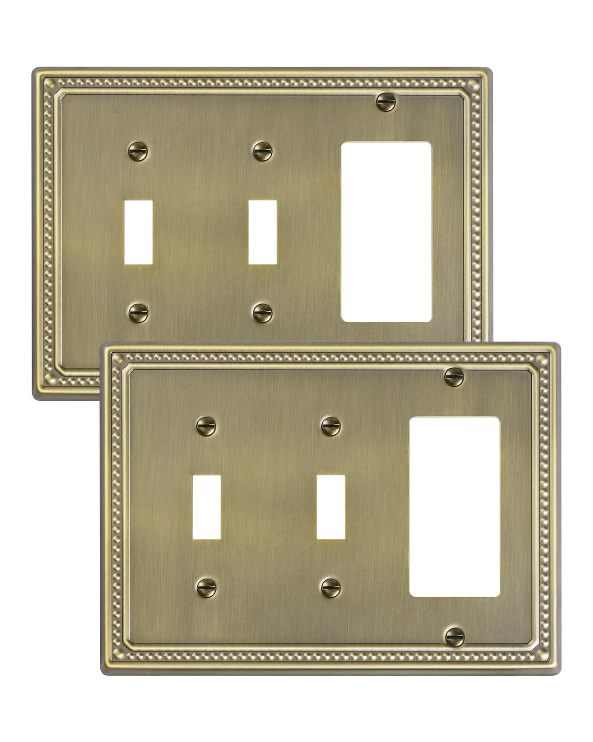 2-Pack Combo Decorator/Double Toggle Switch Cover Plate, Antique Brass