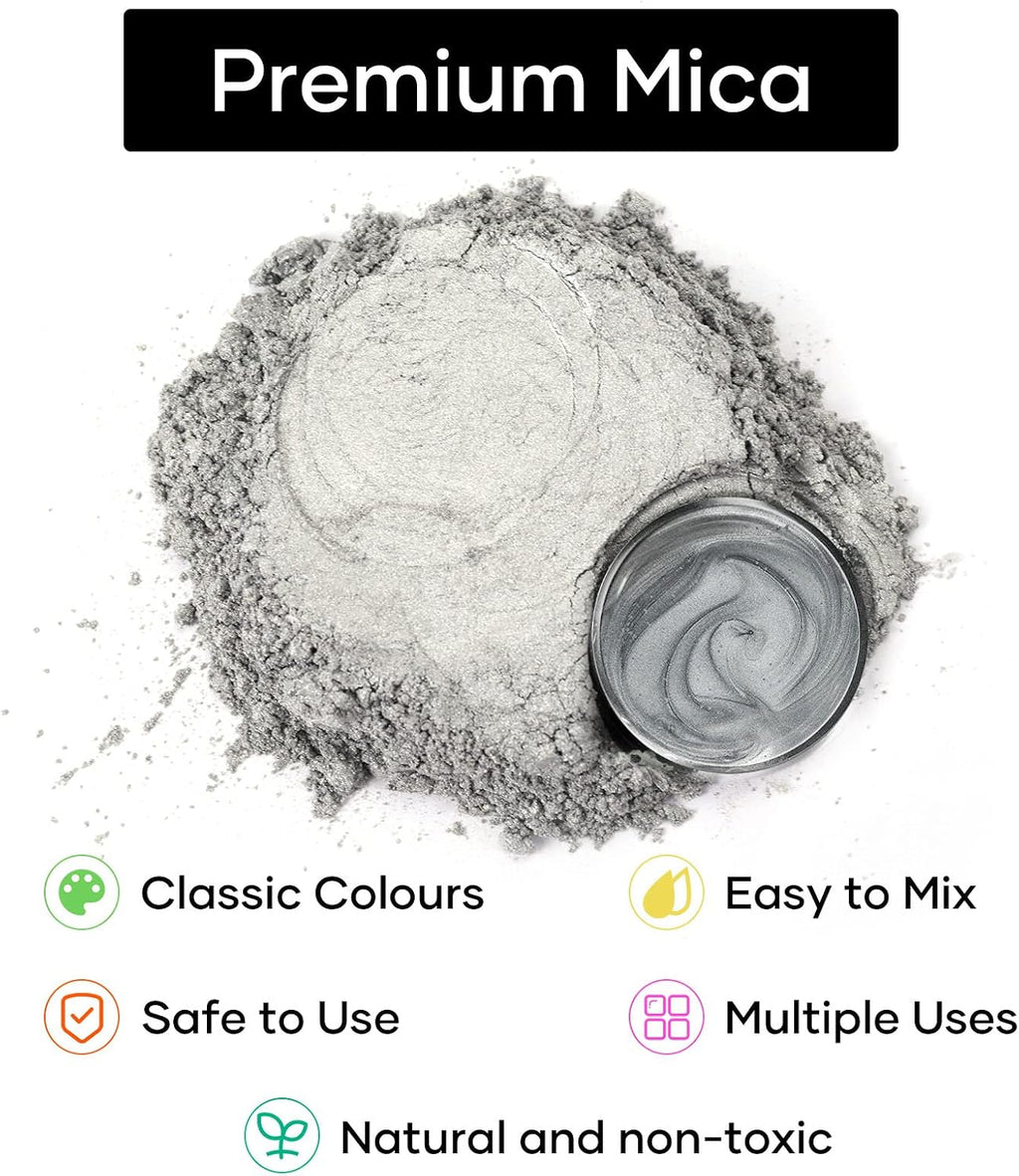 Silver Mica Powder for Resin - 1.7oz/50g Silver Dust Epoxy Pigment | Cosmetic Grade Mica Powder for Soap Making