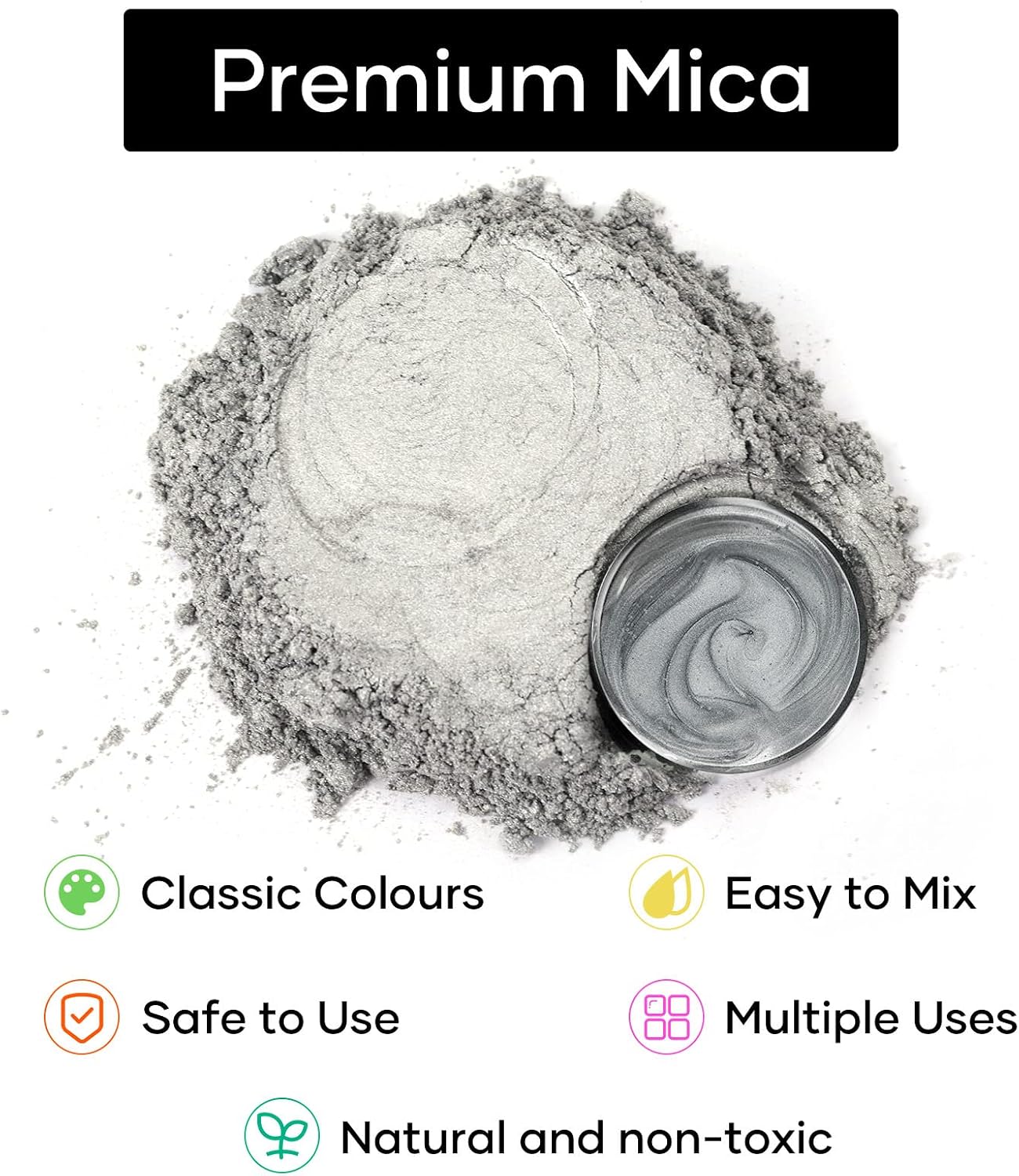 Silver Mica Powder for Resin - 1.7oz/50g Silver Dust Epoxy Pigment | Cosmetic Grade Mica Powder for Soap Making