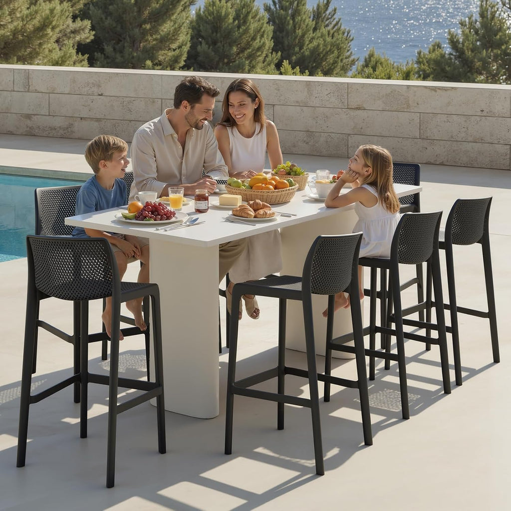 29" Outdoor Plastic Barstool Set of 4, No Assembly, Black