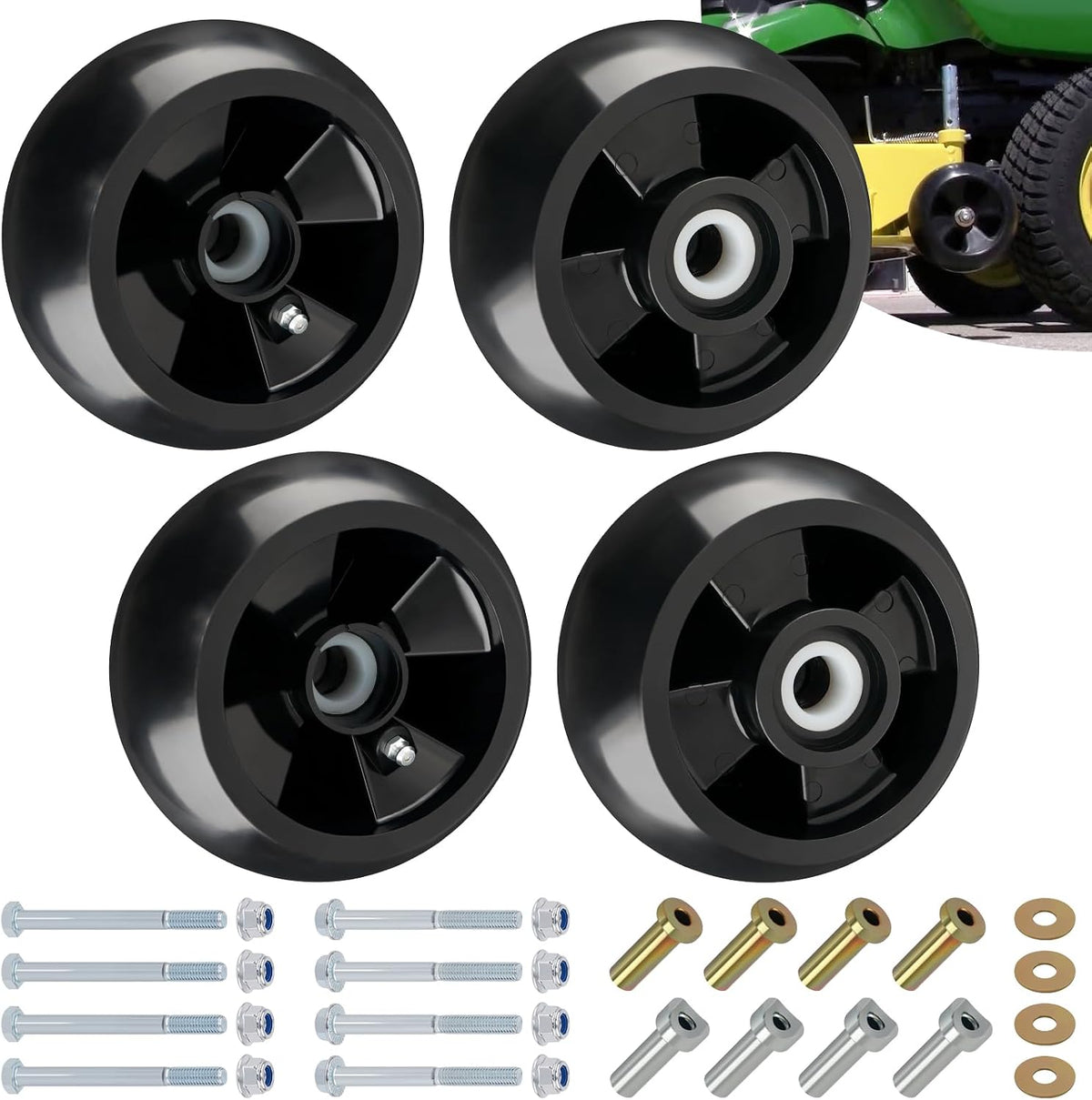CheeMuii 4Pack AM125172 Lawn Mower Deck Wheels with Full Set Bolts Bushings