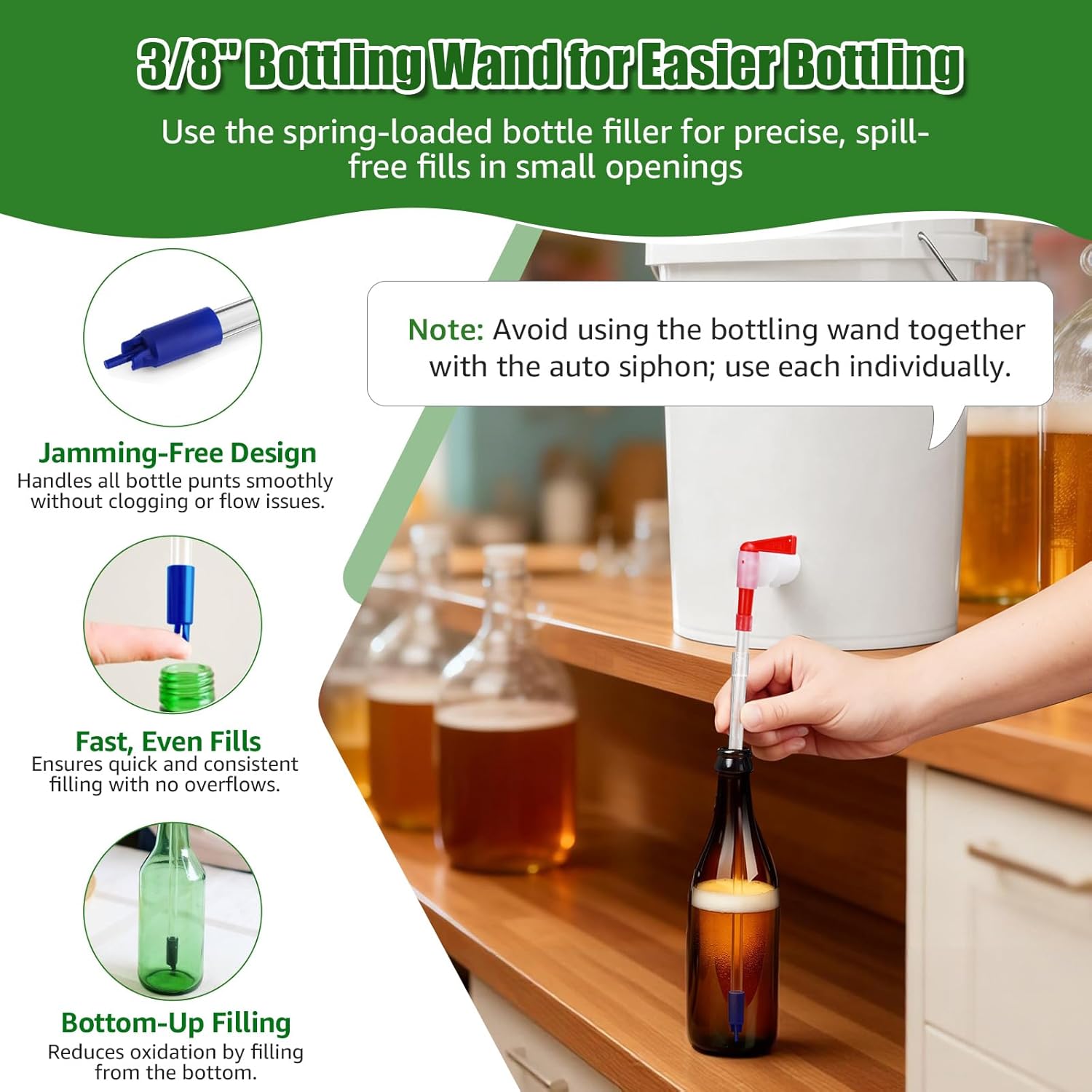 14" Auto Siphon with Bottling Wand Wine Siphon with Fermentation Airlocks | 3/8" Removable Racking Cane, Effortless