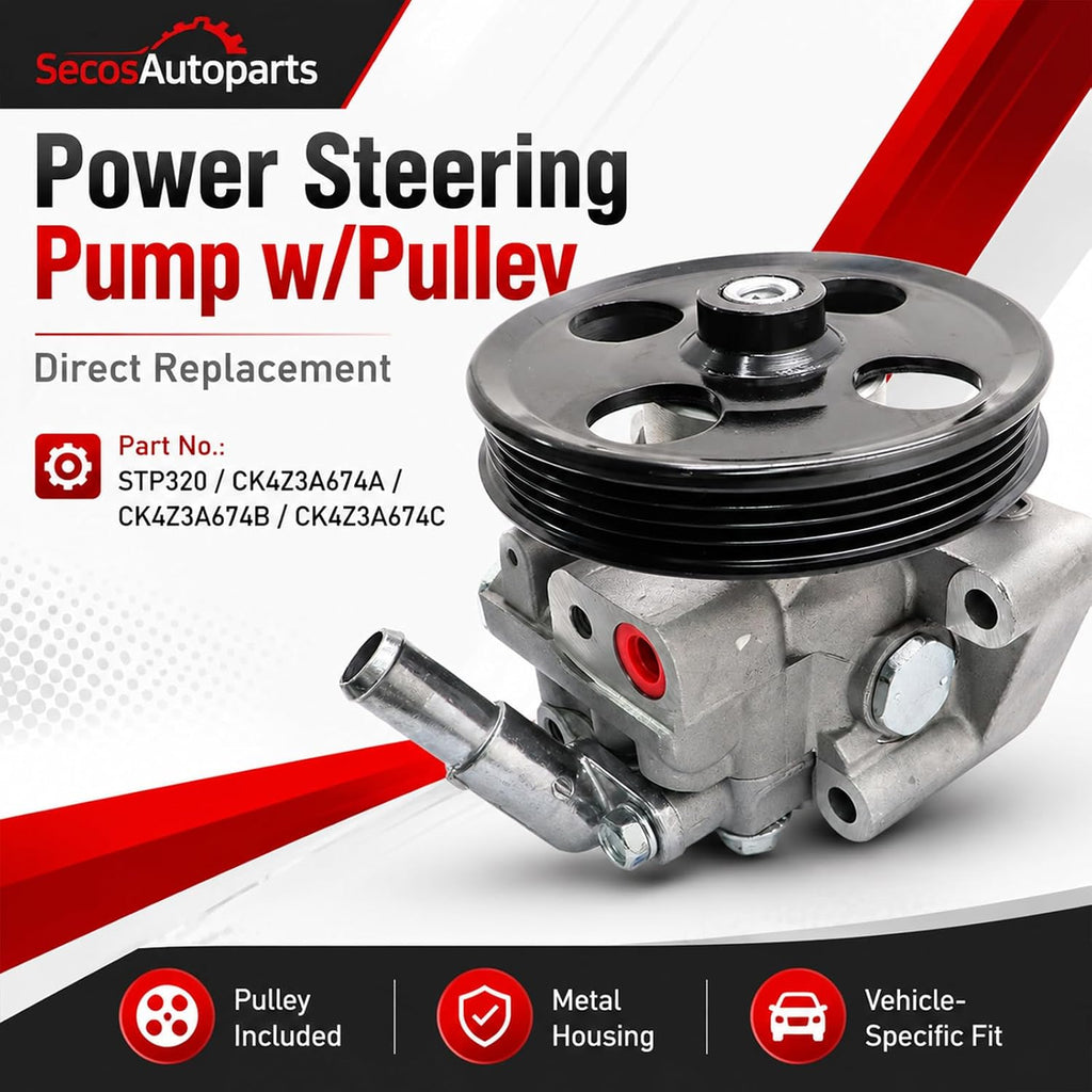 SecosAutoparts STP320 Power Steering Pump w/Pulley Compatible with Ford Transit-150 250 350 350 HD 2015-2024 V6 3.5L 3.7L # CK4Z3A674A CK4Z3A674B CK4Z3A674C