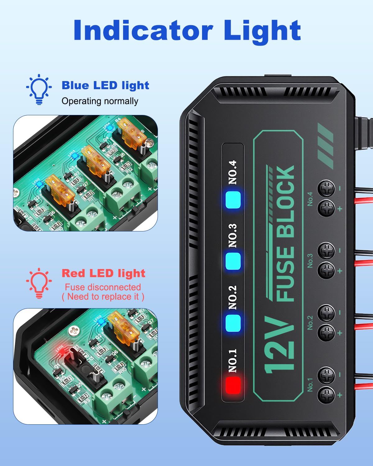 12V Fuse Block, Universal 20A Relay Box Kit with 4 Circuits Low Profile Mini Blade Fuse Holder, Battery Fuse Box