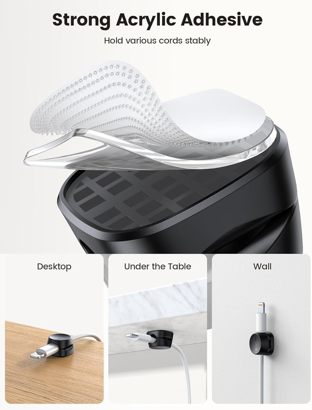 Cord Organizer [1s Lock] Spring Cable Holder Clips - 6Pack Desk Cable Management Clips, Phone Charger Cord [Smooth