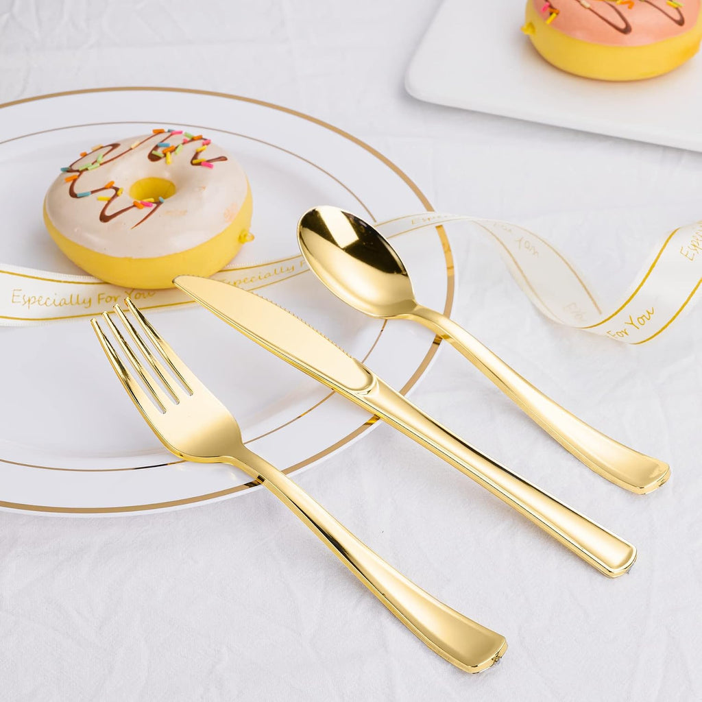 60PCS Gold Plastic Silverware, Heavy Duty Disposable Utensils/Cutlery