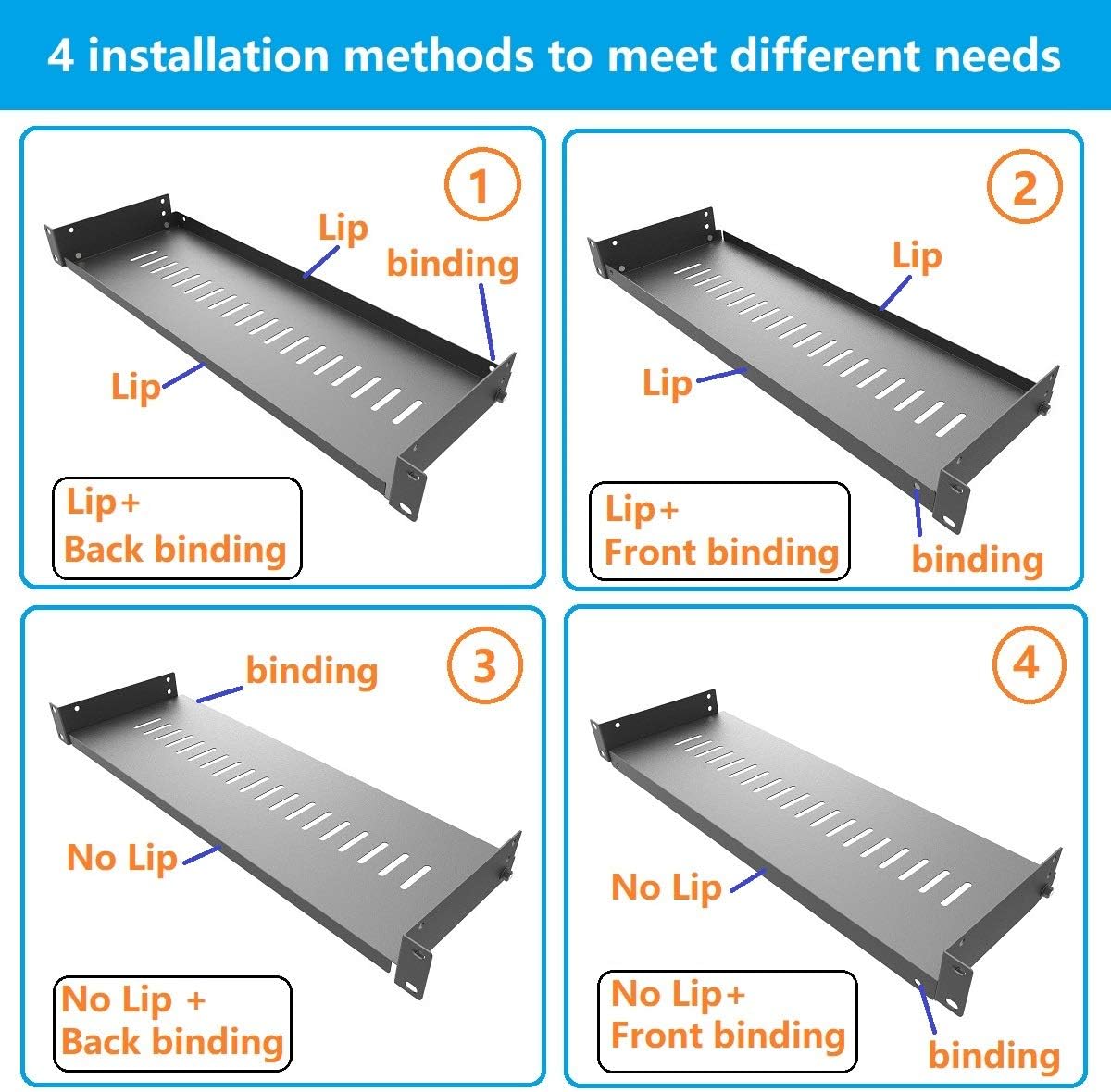 2 Pack of 1U Vented Cantilever Server Rack Mount Shelf 6" Deep