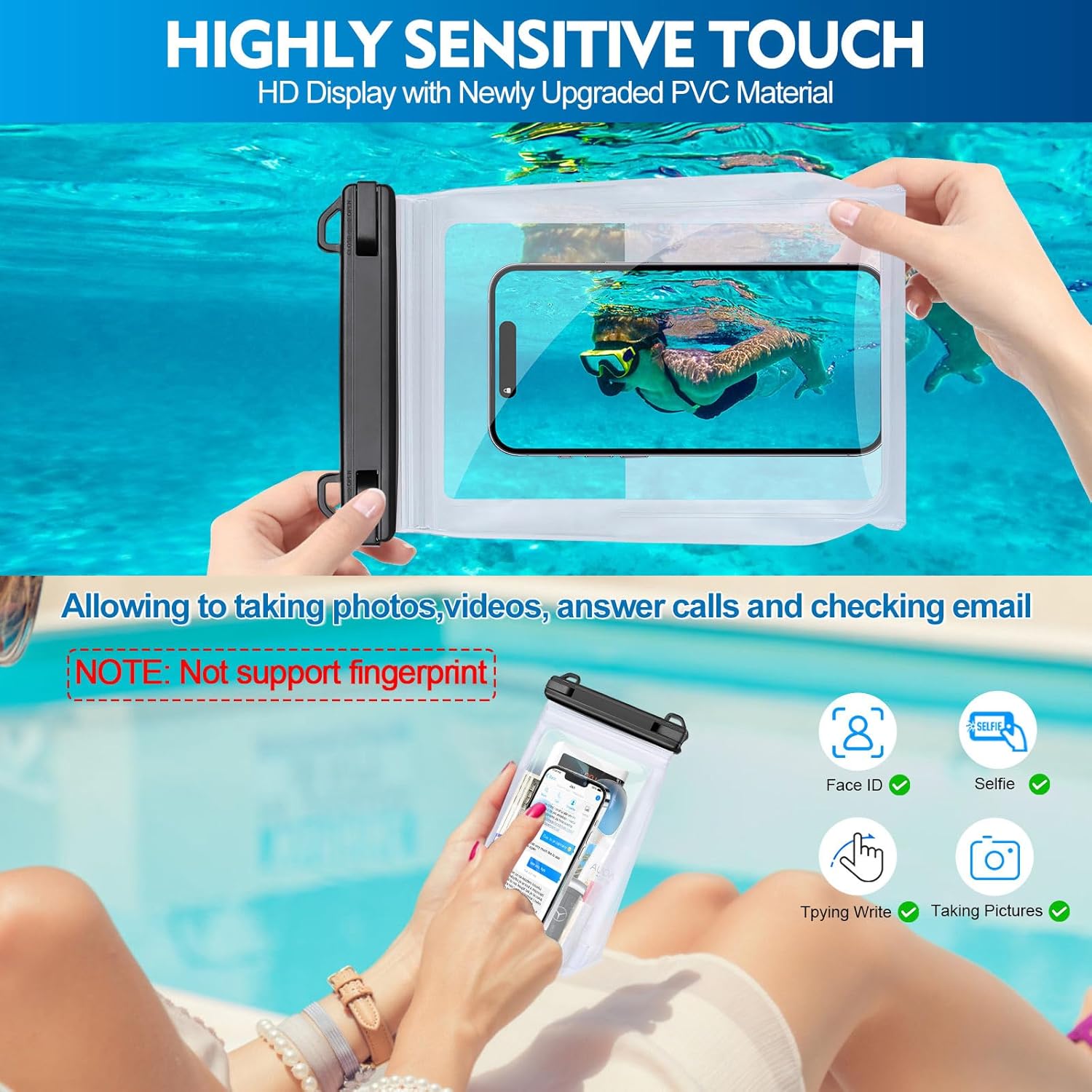 Large Waterproof Phone Pouch [with Sealing Strip], Floating Waterproof Pouch for Kayak Beach Cruise Essentials, IPX8