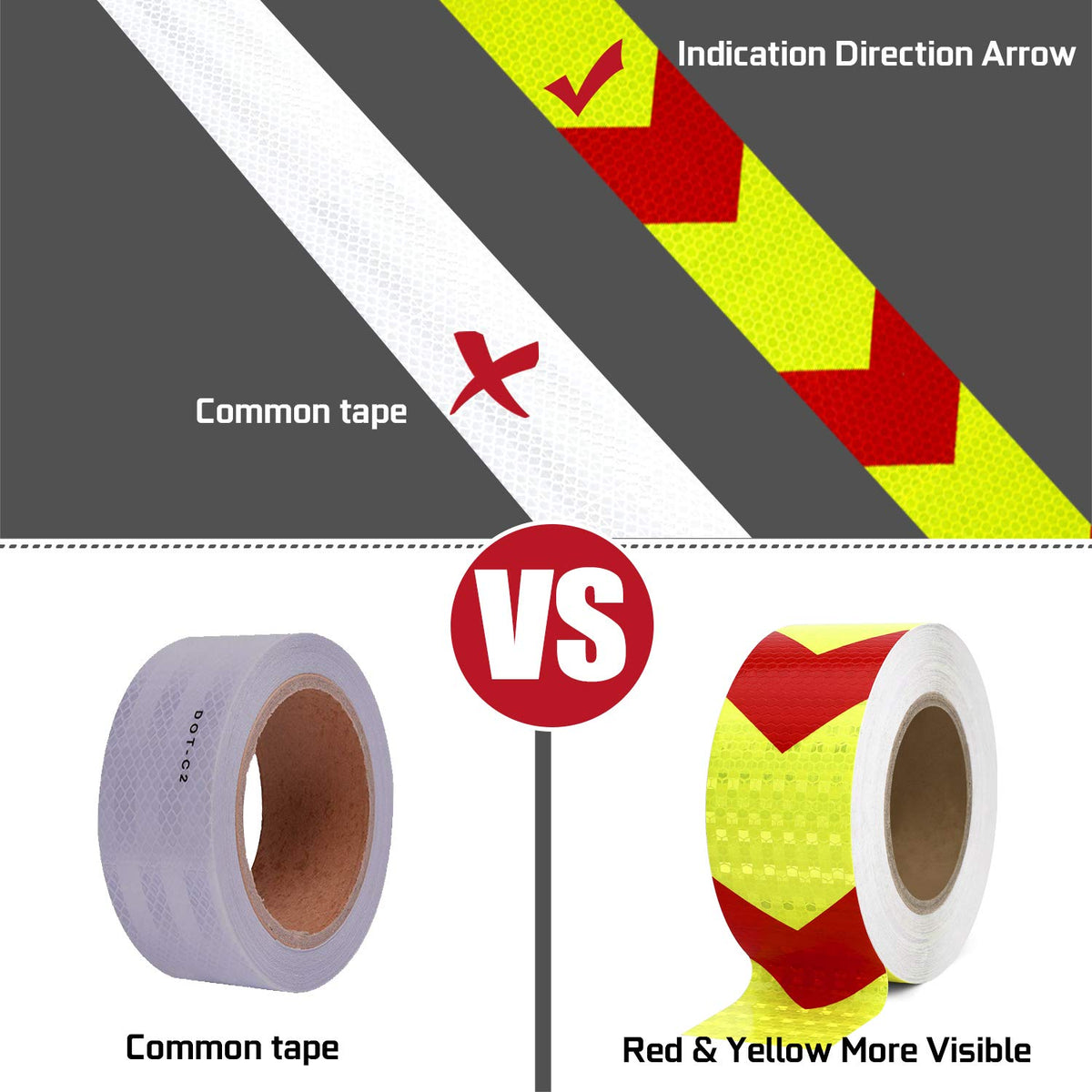 Arrow Reflective Tape for Trailers, Red/Yellow, 2in x 100ft