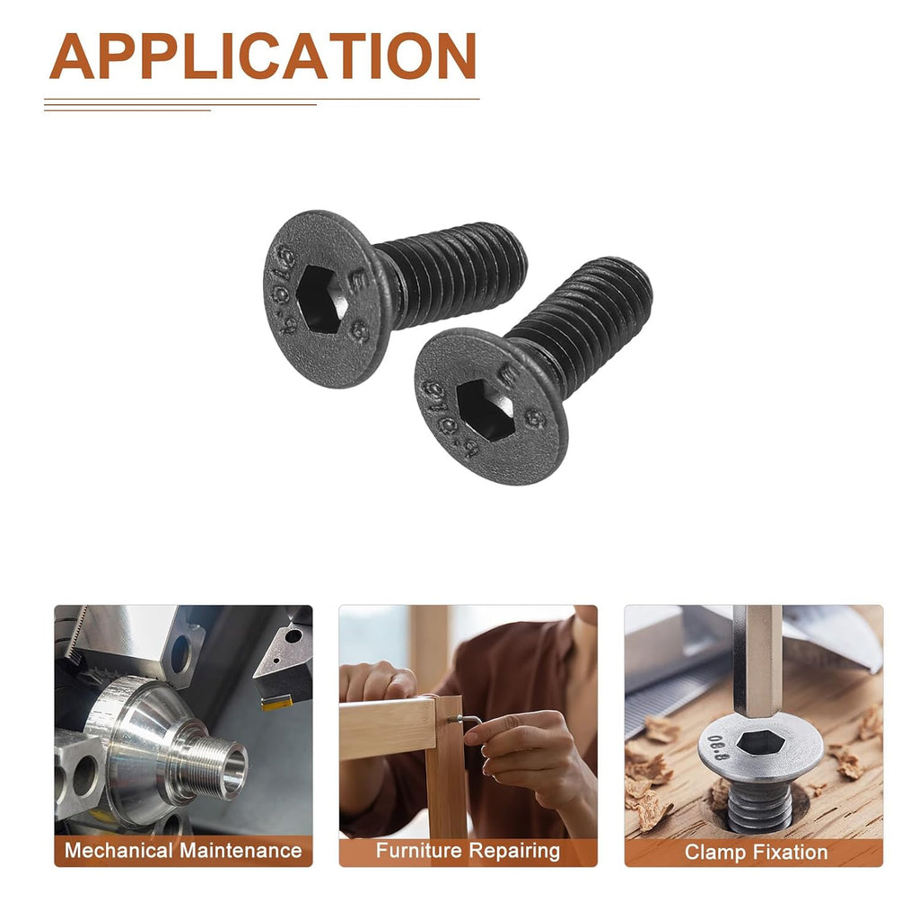 DTGN M3-0.5x8mm Flat Head Socket Cap Screws, 100 Pack Hex Socket Flat Head Screws Carbon Steel Black Oxide, Full Thread, Countersunk Bolts