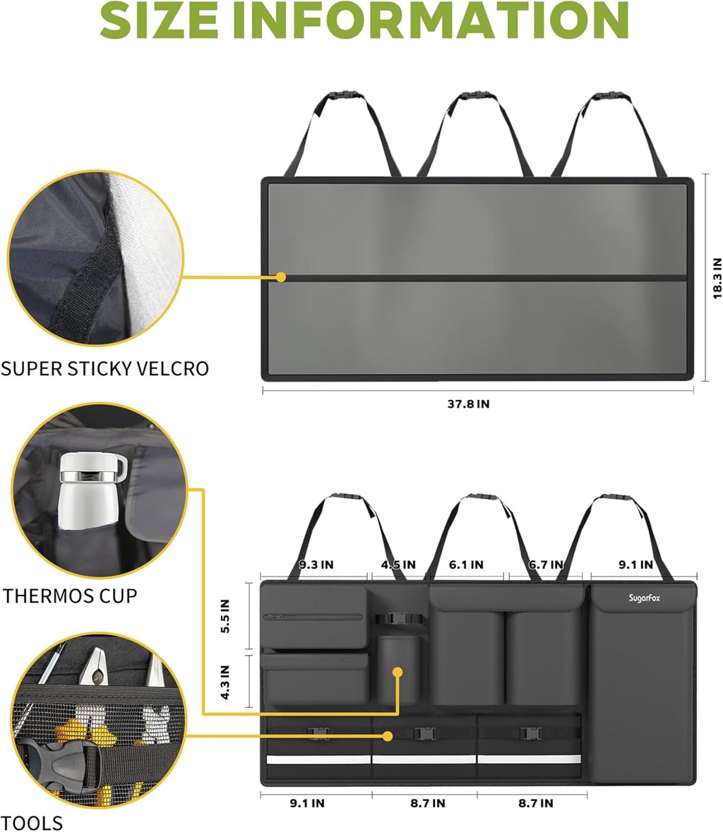 Backseat Hanging Trunk Organizer for SUVs, Cars, Trucks & MPVs | Multi-Pocket Storage with Anti-Slip Straps |