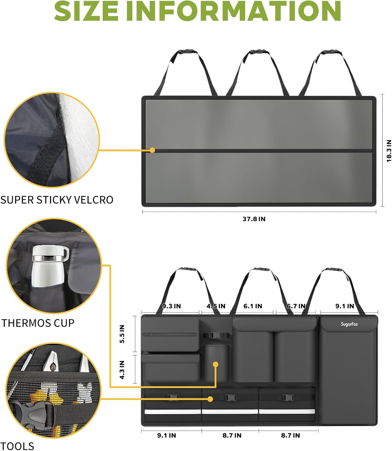 Backseat Hanging Trunk Organizer for SUVs, Cars, Trucks & MPVs | Multi-Pocket Storage with Anti-Slip Straps |