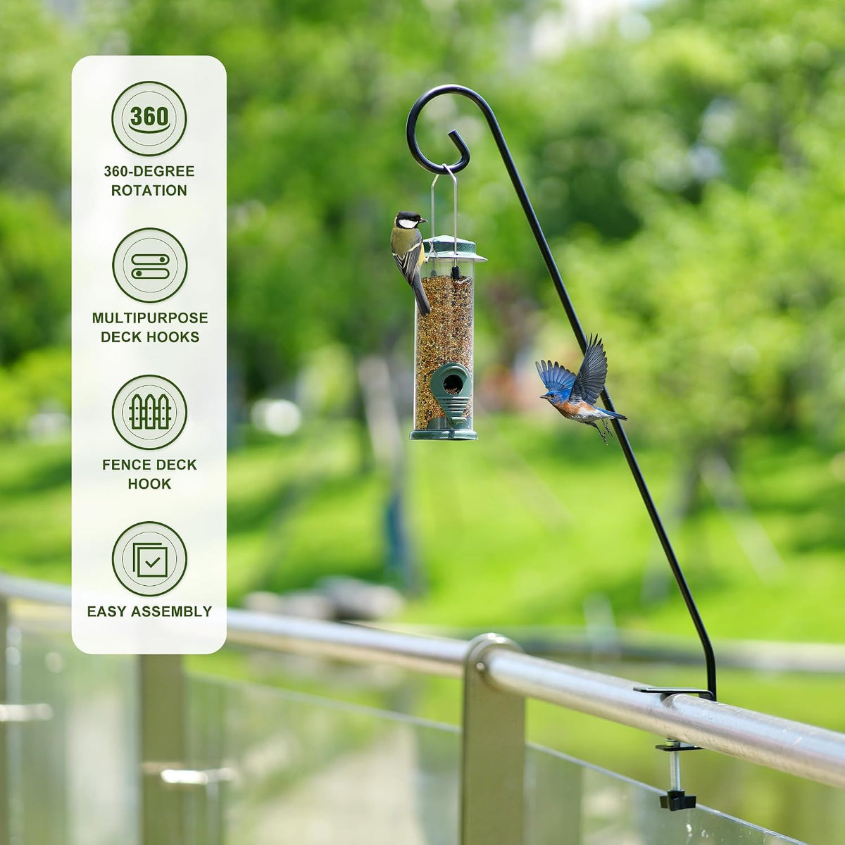 2 Packs Heavy-Duty Deck Hook, Deck Rail Pole,Deck Bird Feeder Pole