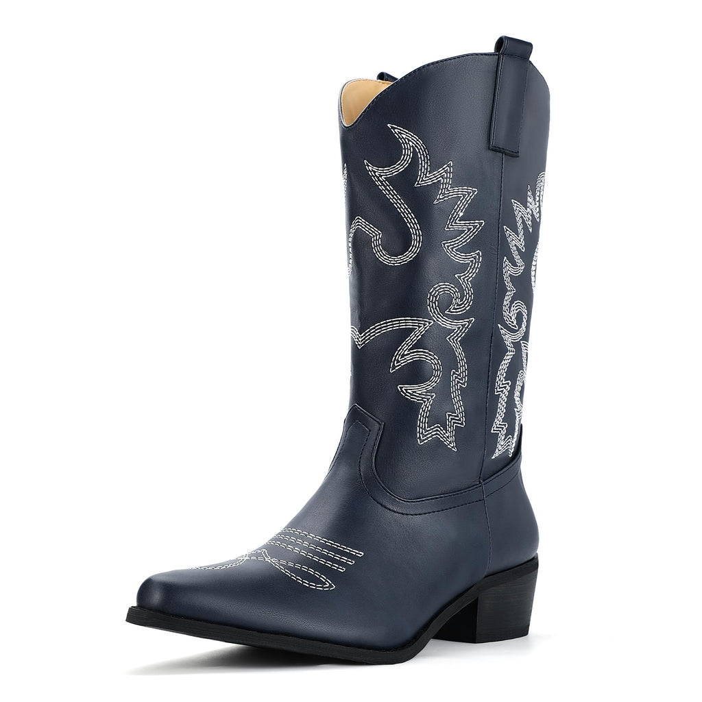 Navy Blue Cowboy Cowgirl Western Boots for Women Mid Calf