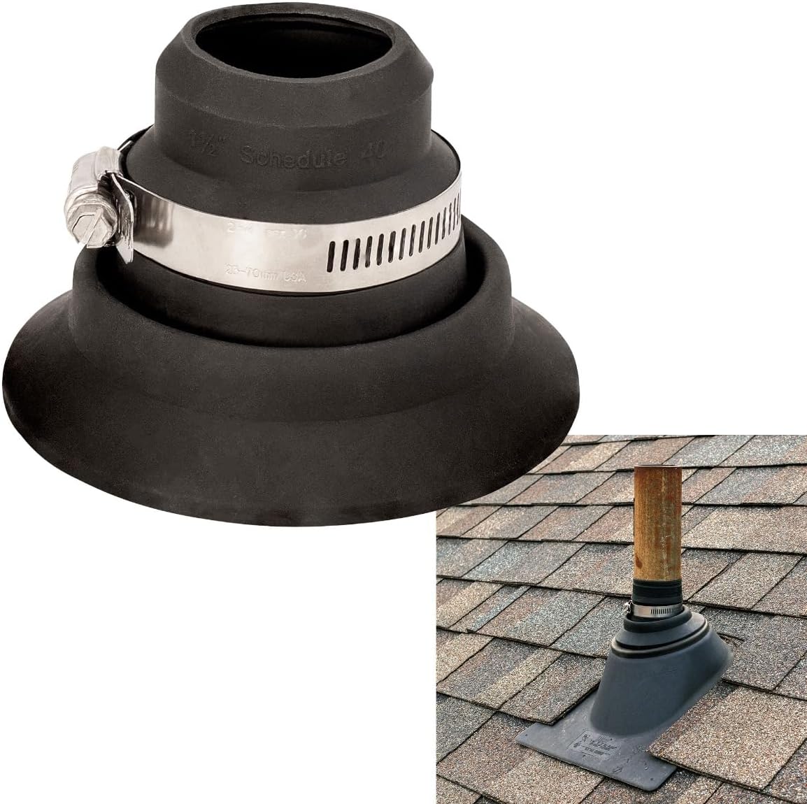 Roof Collar Repair Boot Vent Flashing for 1.5"–2" Pipe — Durable Thermoplastic Rubber Roof Vent Flashing with
