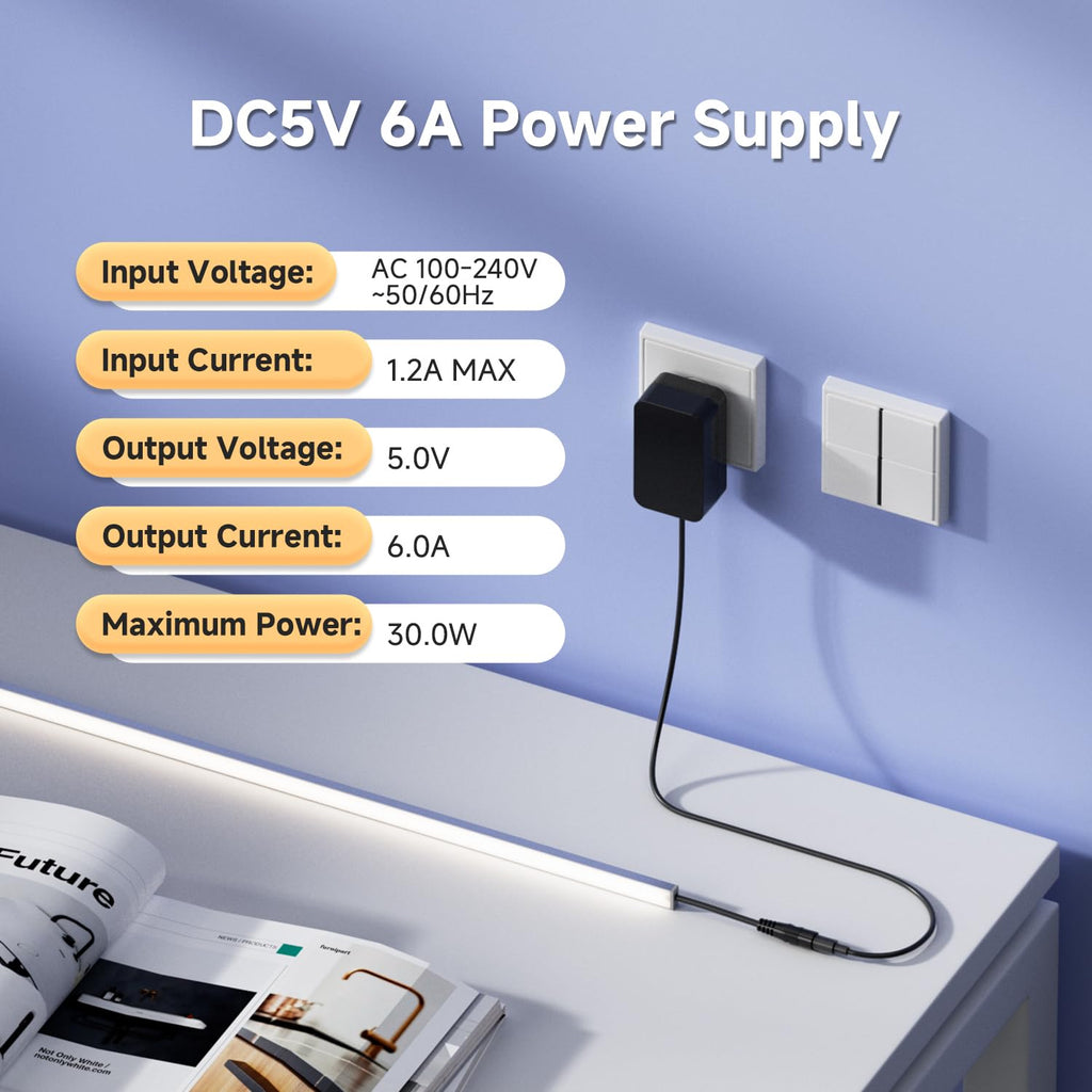BTF-LIGHTING 5V 6A 30W Power Supply Adapter ETL Listed, Class 2