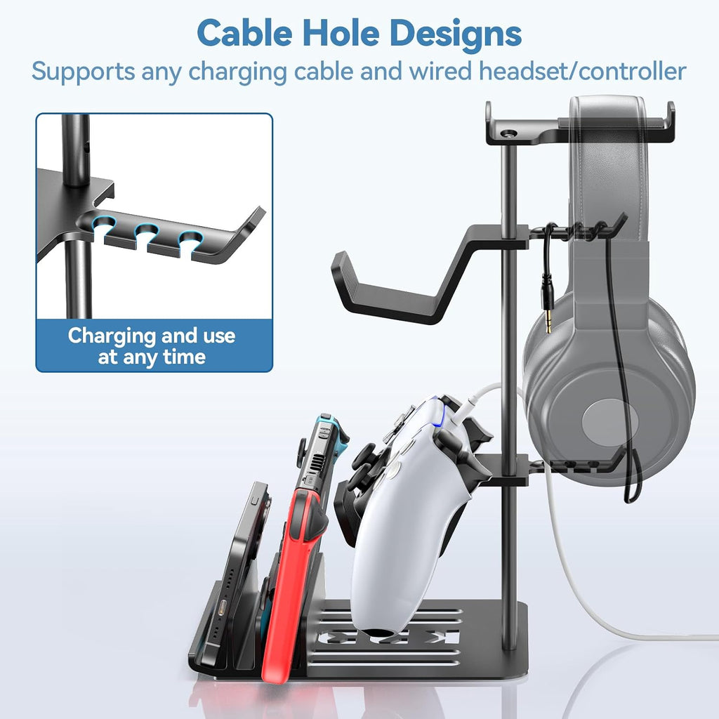 Headphone Stand, Controller Holder & Headset Holder for Desk, Earphone Stand with Aluminum Supporting Bar, Universal