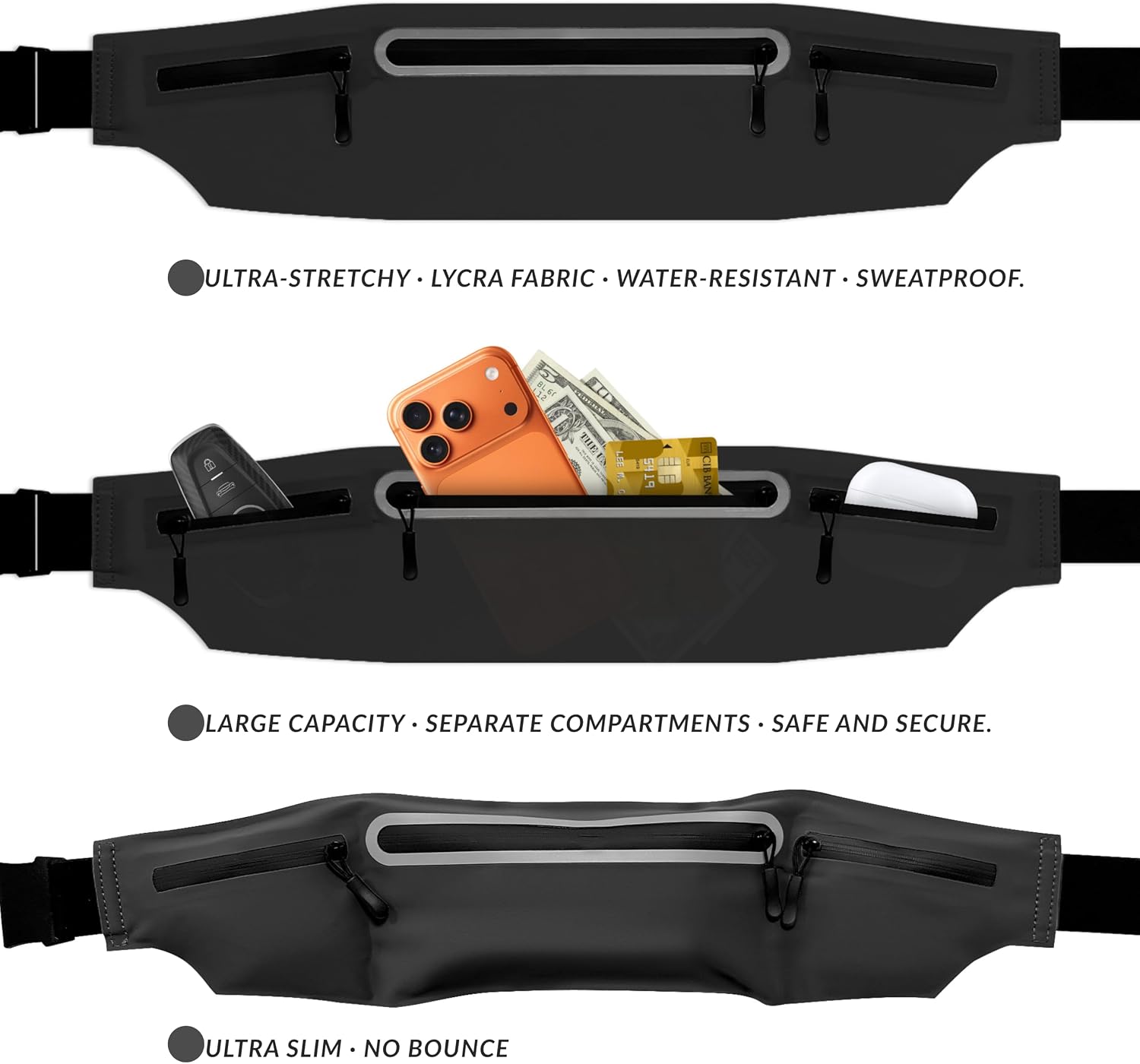 Running Belt for Men Women, Ultra-thin Run Belt with Pockets Secure Adjustable Fanny Pack Marathon Jogging Runners