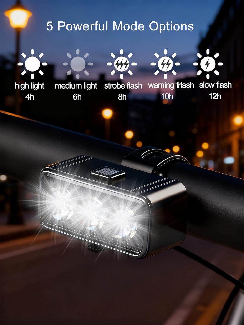 Bike Light Kit, LED Bicycle Light Set - 2 Bike Headlights & 2 Taillights, IPX4 Waterproof Rechargeable Bike Lights, 5